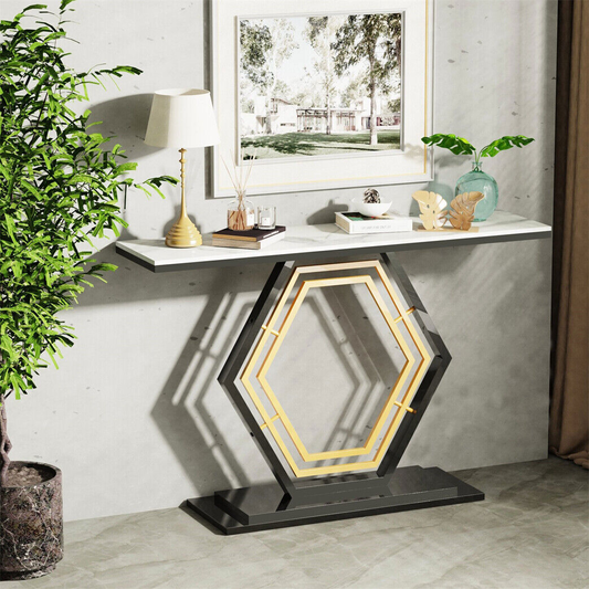 Console Entry Table with Geometric Base for Entryway