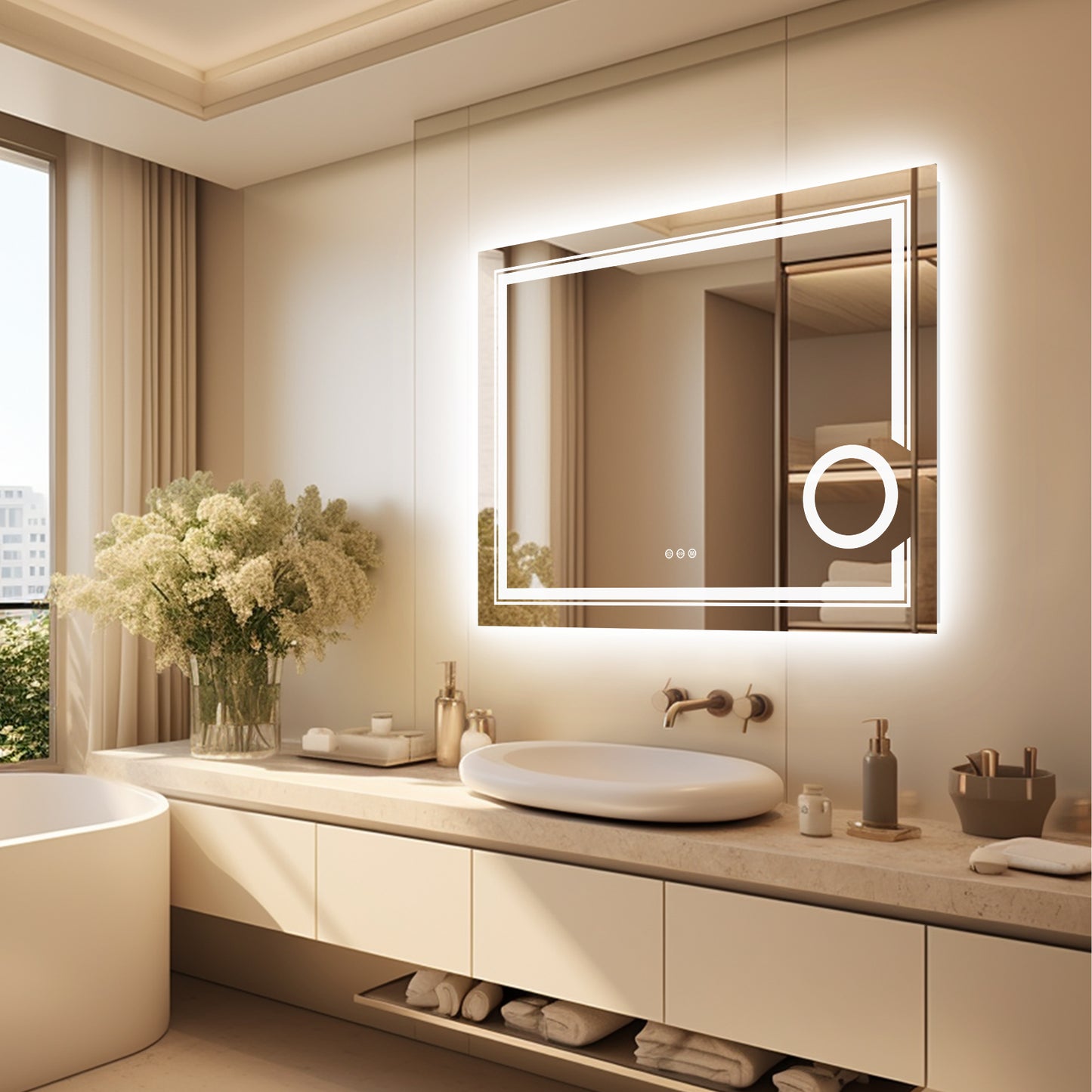Smart Wall Vanity Mirror with 3X Magnifier Bathroom Mirror Anti-fog