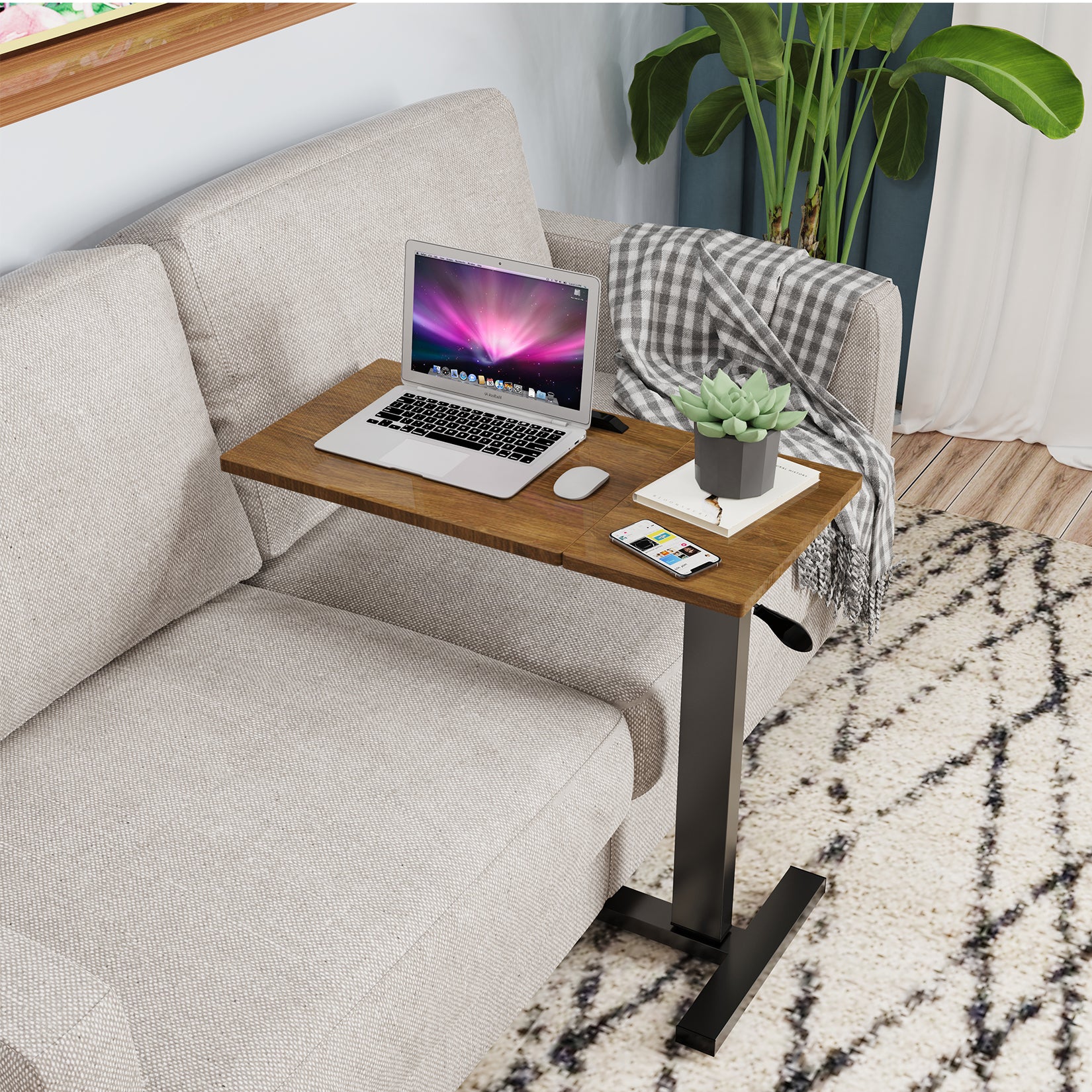 Adjustable Sofa Table Overbed Table w/Hidden Wheel – WisFor