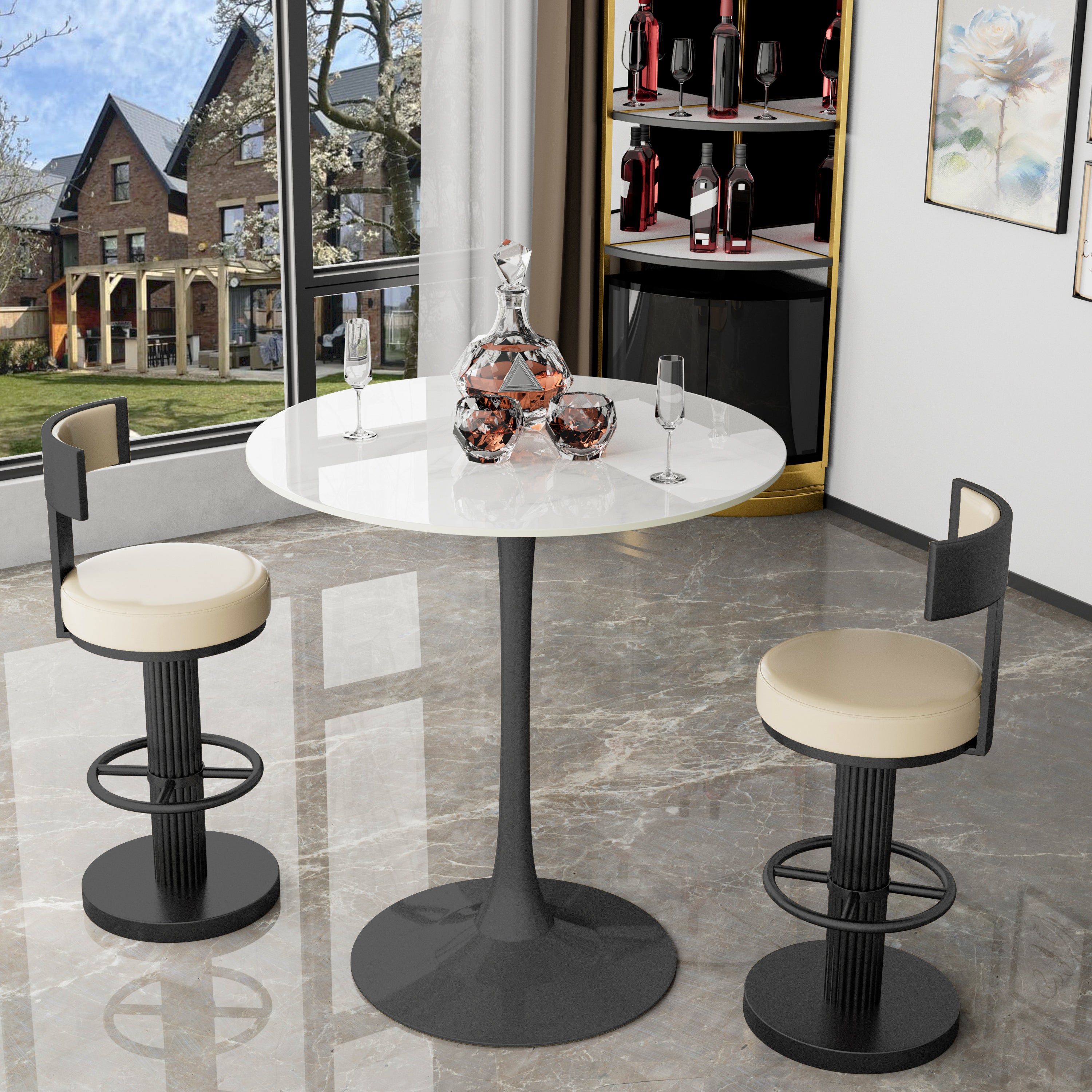 100cm High Round Bar Height Bistro Pub Table Sintered Stone-top