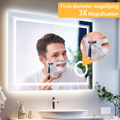 Smart Wall Vanity Mirror with 3X Magnifier Bathroom Mirror Anti-fog