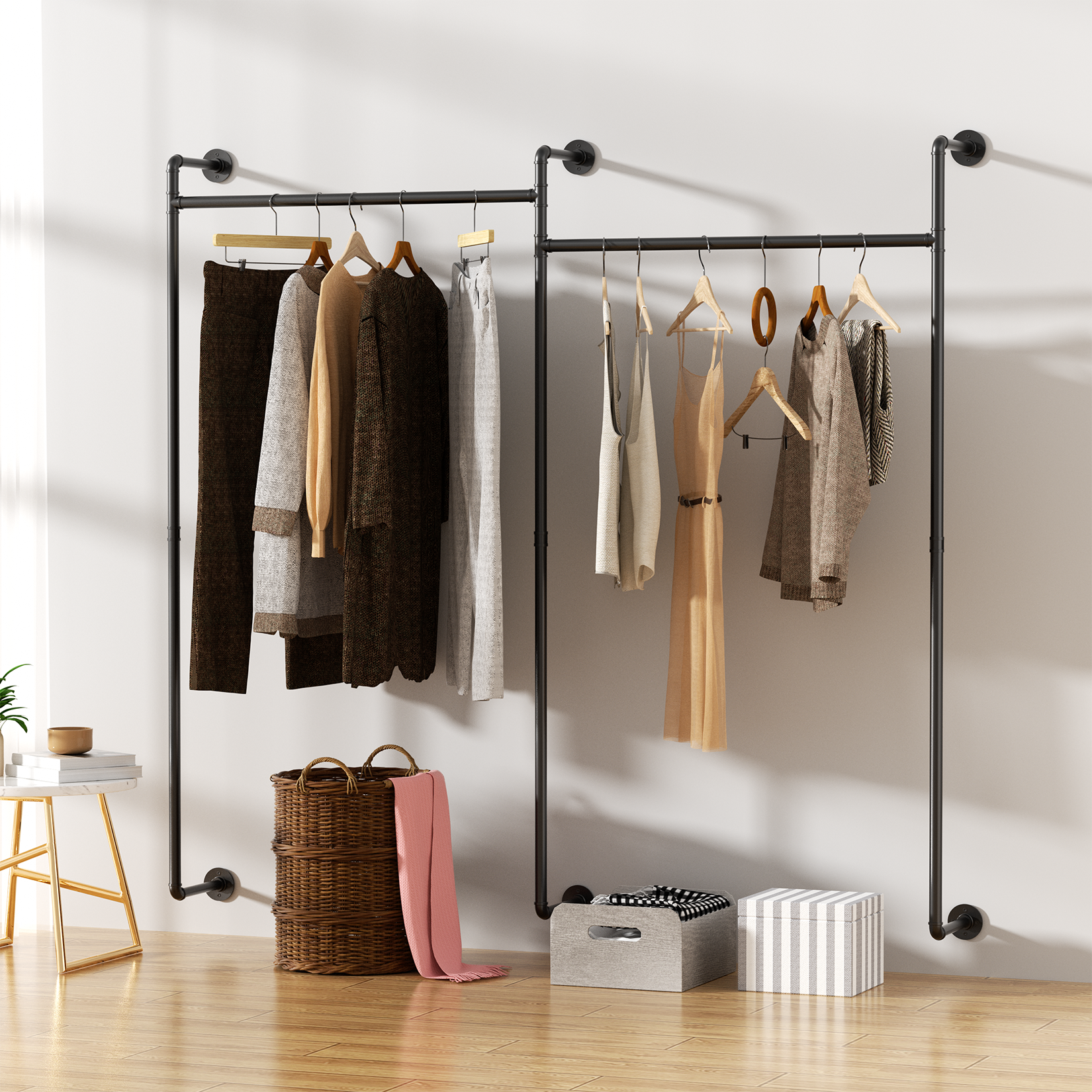 Vintage Industrial Pipe Clothing Rack Heavy-Duty Wall Clothing Stora WisFor Vintage Industrial Pipe Clothing Rack Heavy-Duty Wall Clothing Stora WisFor