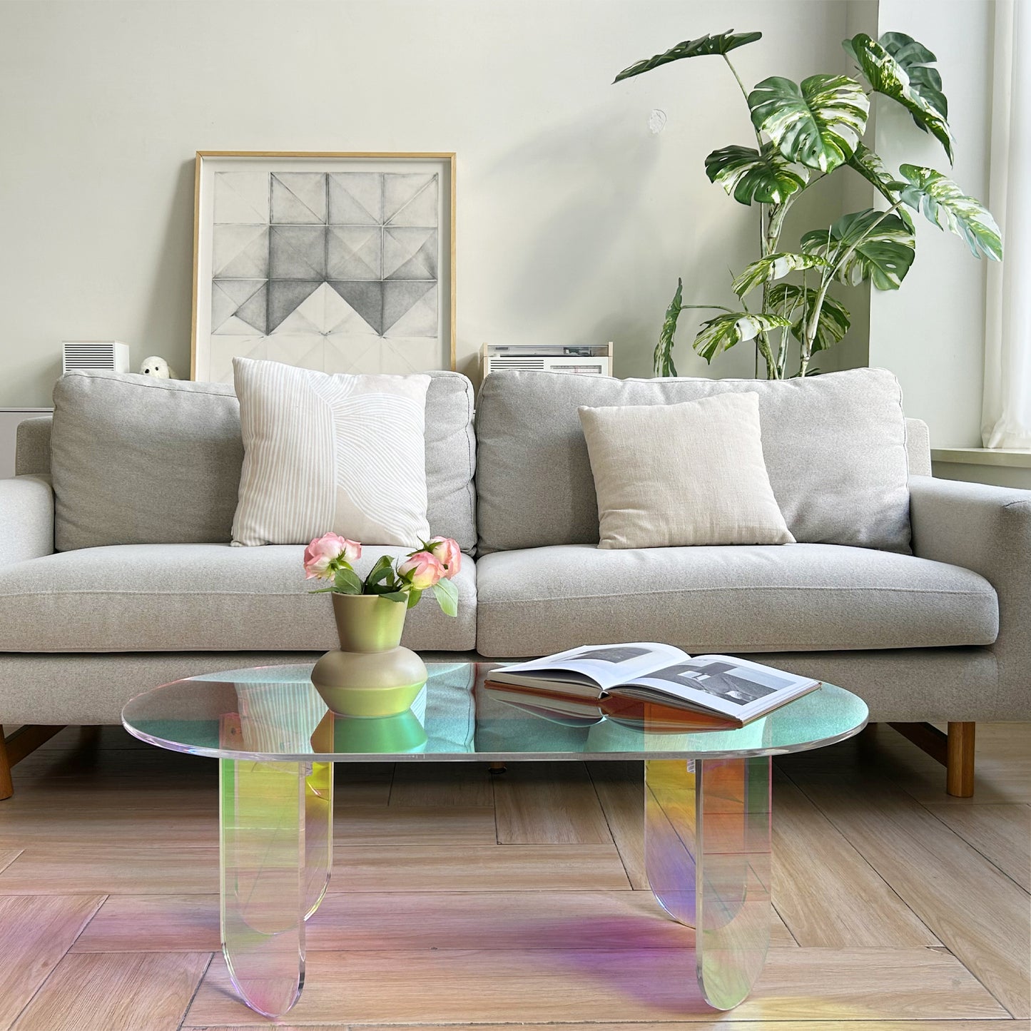 Iridescent Acrylic End Table Clear Rainbow Effect - Add a Splash Of Color