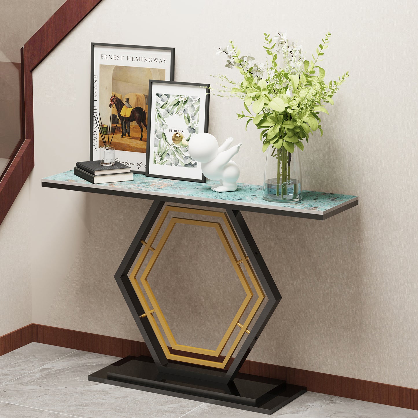 Console Entry Table with Geometric Base for Entryway