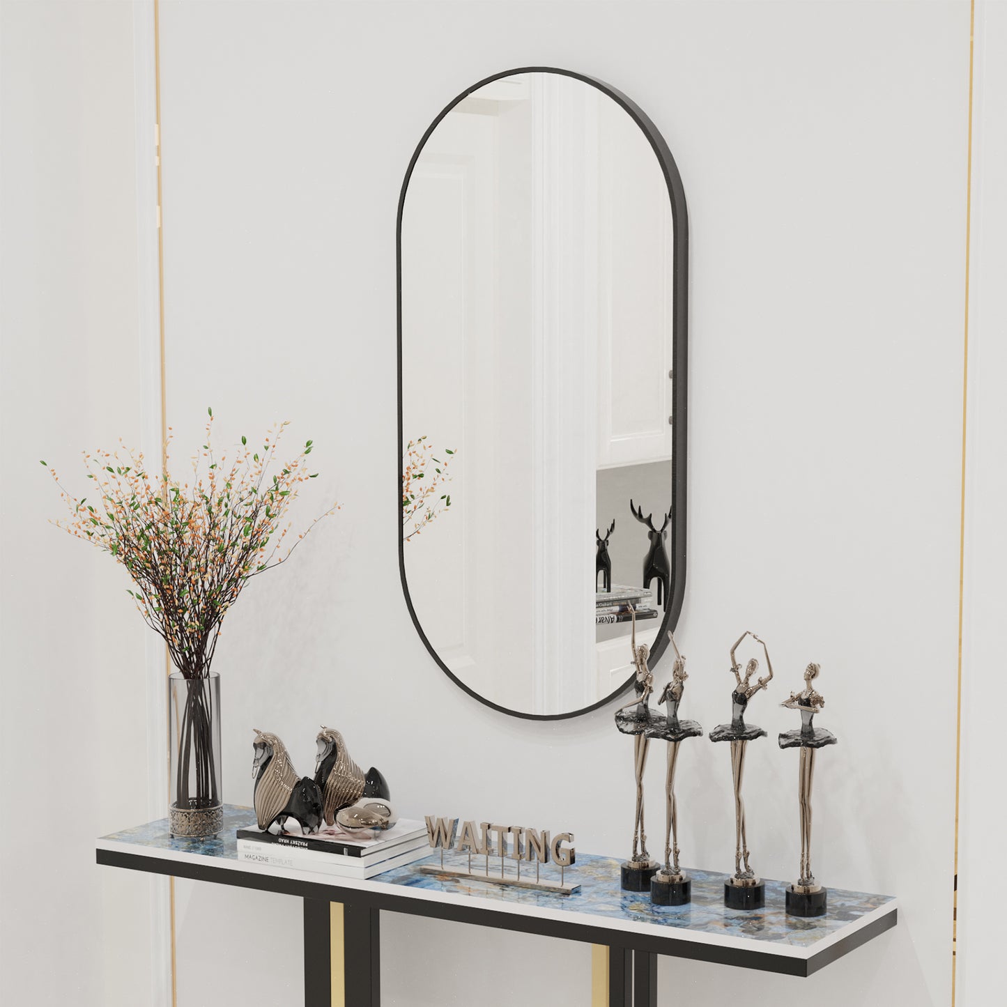 Oval Wall Vanity Mirror with Black Framed