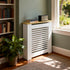FATIVO Radiator Cover: Internal Height 90.5cm | Horizontal Slatted Radiator Cover with Natural Wood Texture Top, White MDF Wall Heater Cover for Old, Compact Radiators