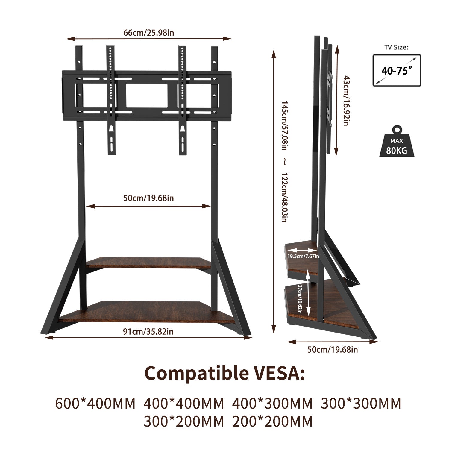 Heavy Duty Mobile TV Floor Stand with Wheels TV Mount Stand TVs Entertainment Center