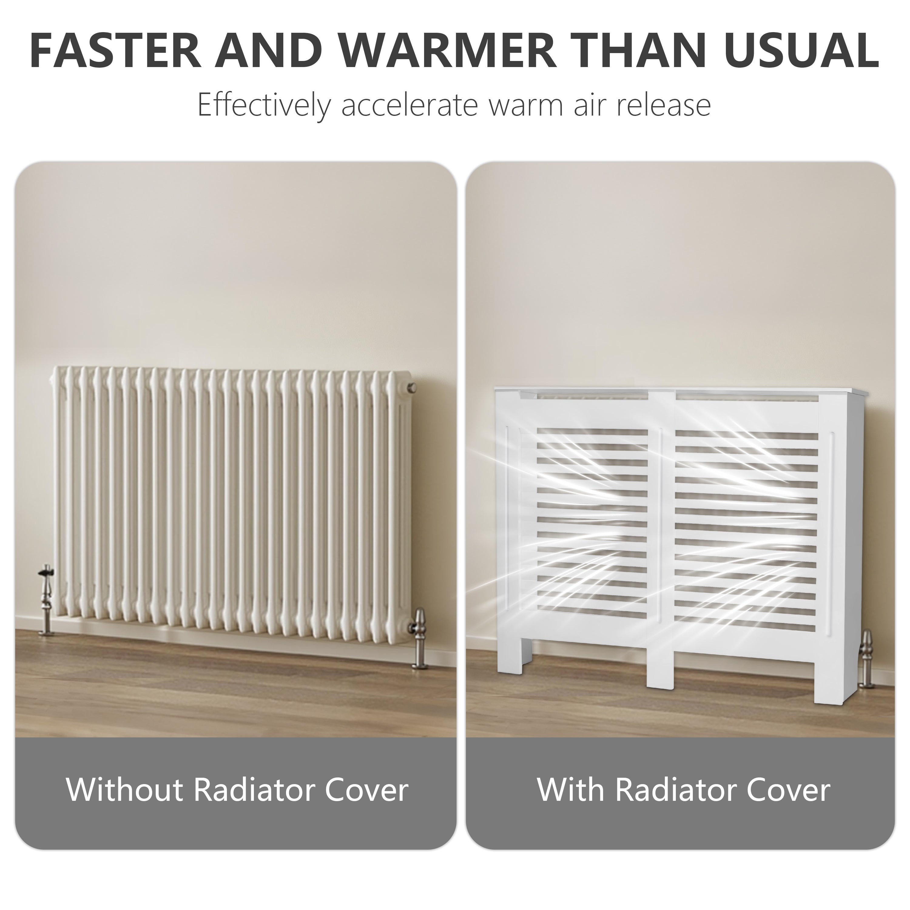 FATIVO High Radiator Cover Wood Cabinet: Internal Height 91cm White Heater Cover, Horizontal/Vertical Slats Radiator Cover Option