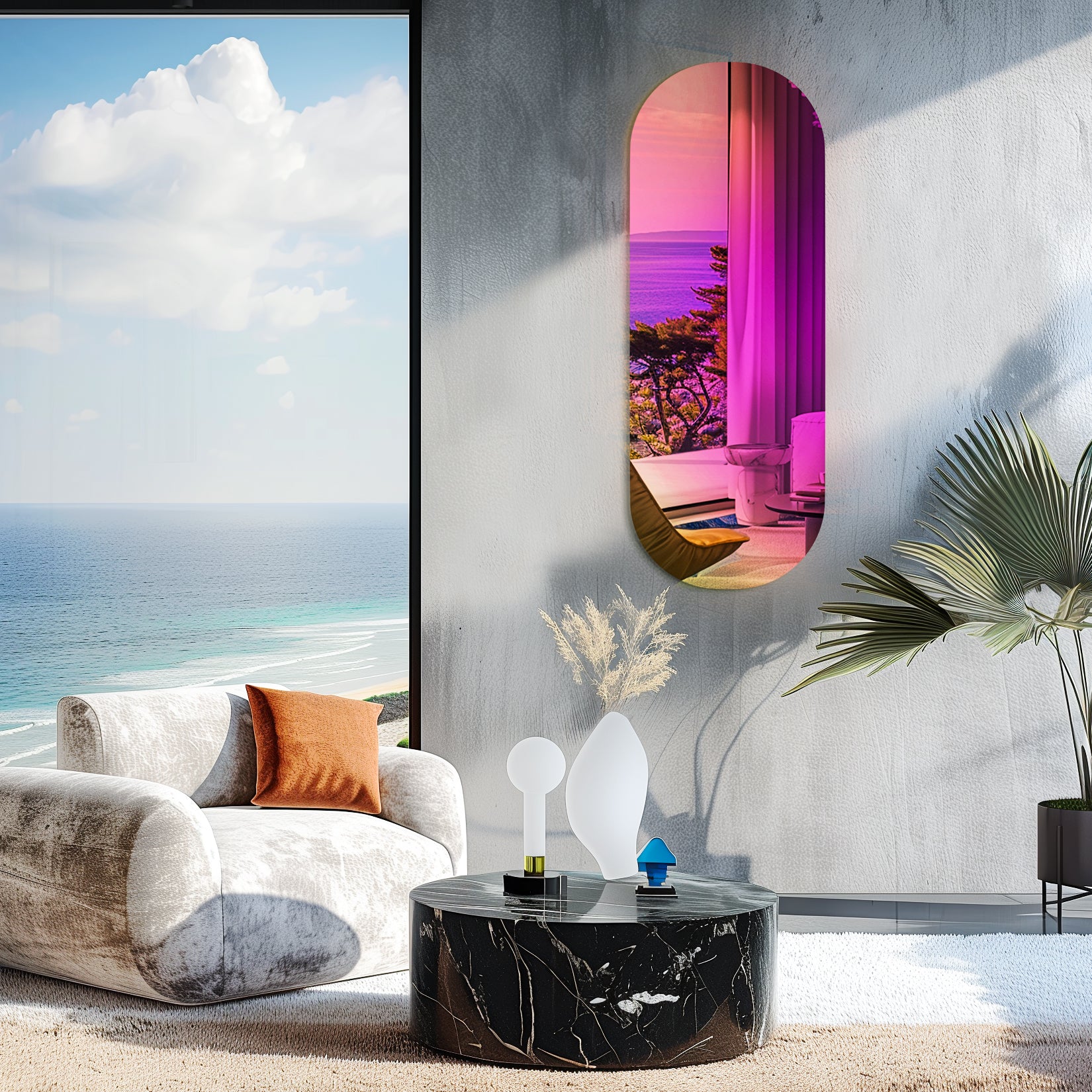 Long Oblong Iridescent Effect Wall Mirror with Iridescent Effect Dazzling Glass Mirror