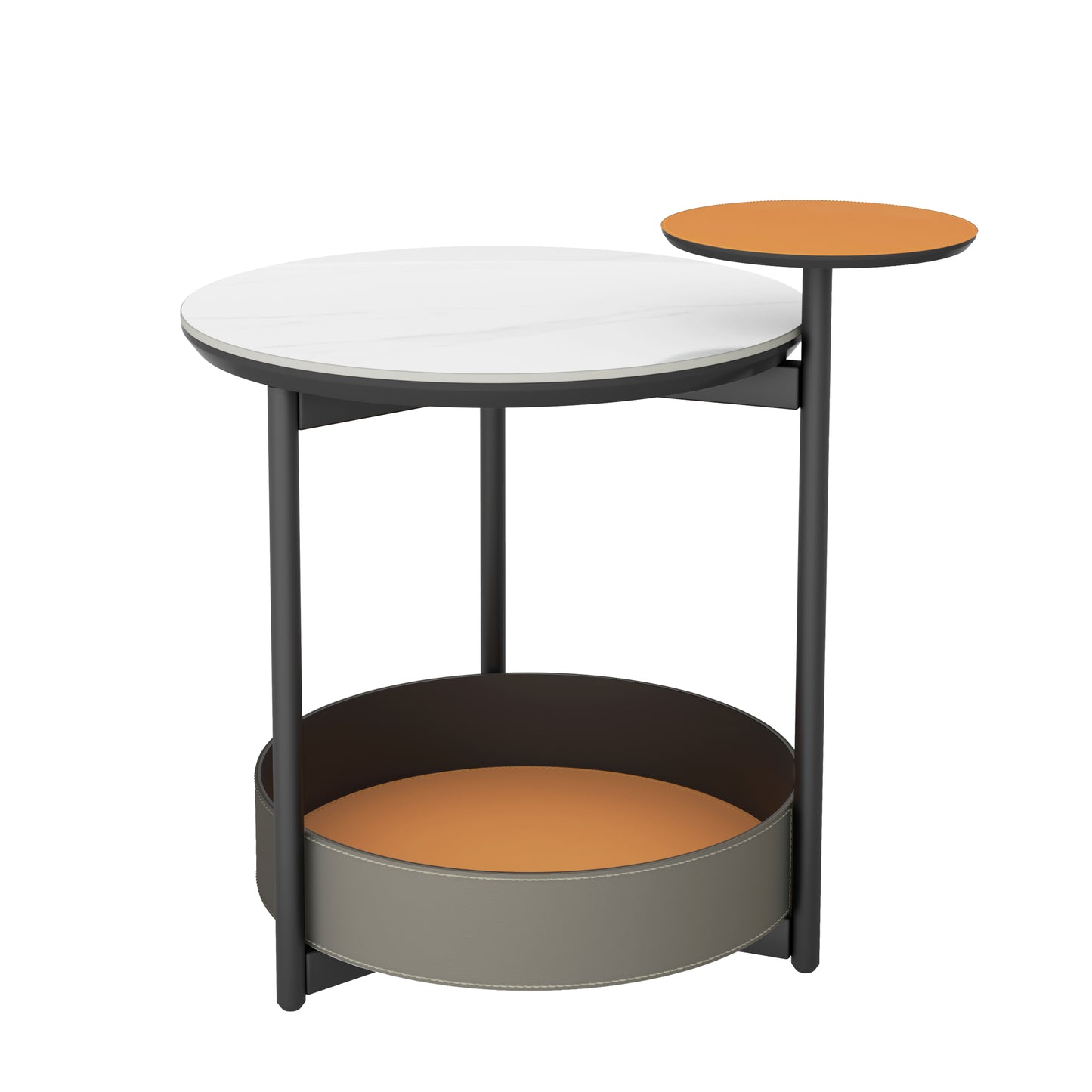 Distinctive Round Side Table Sintered Stone-top Leather Storage Accent Table