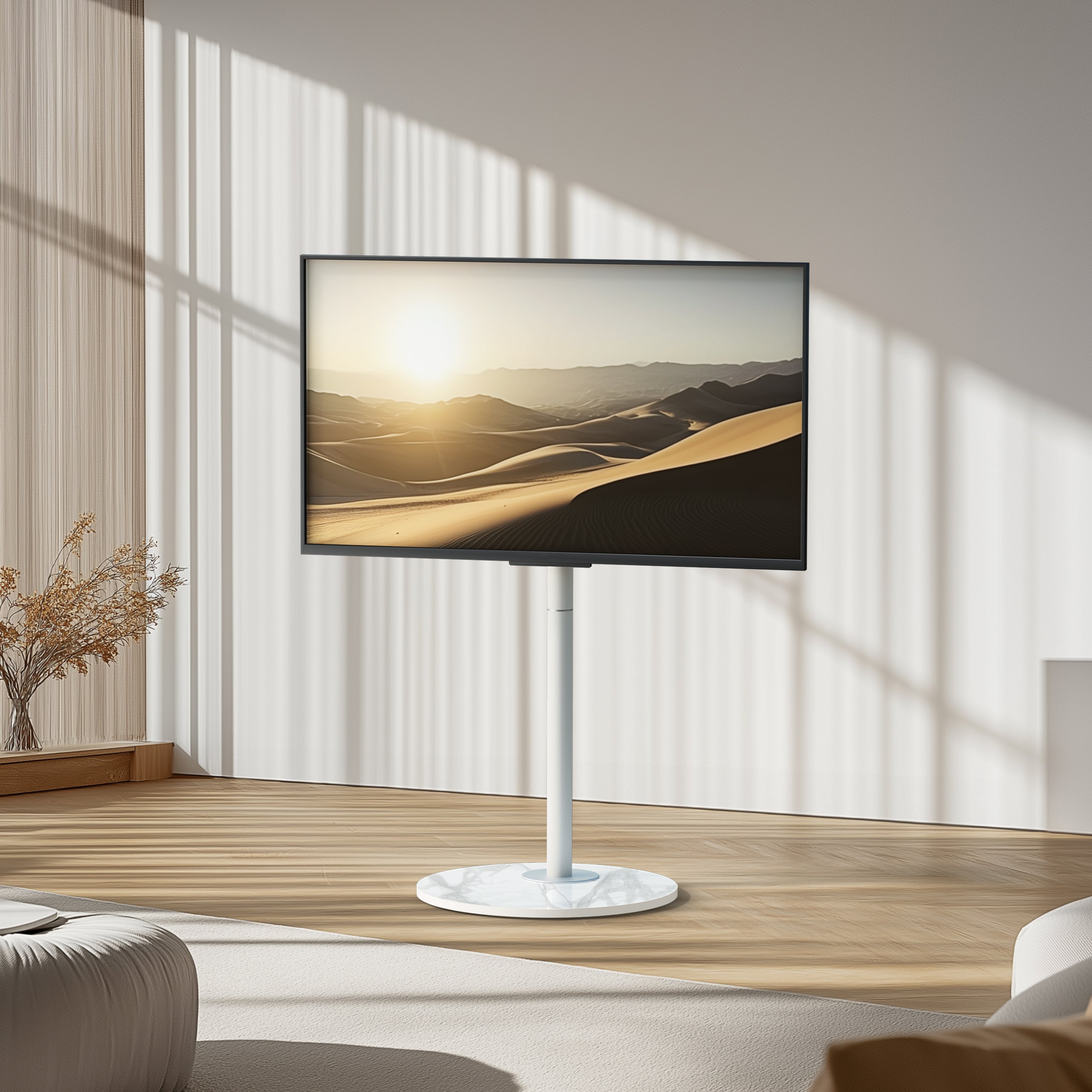 Floor TV Stand: Minimalist TV Floor Stand for 40”-75” TV Stand with Sintered Stone Base for Living Room, Max Load of 40KG