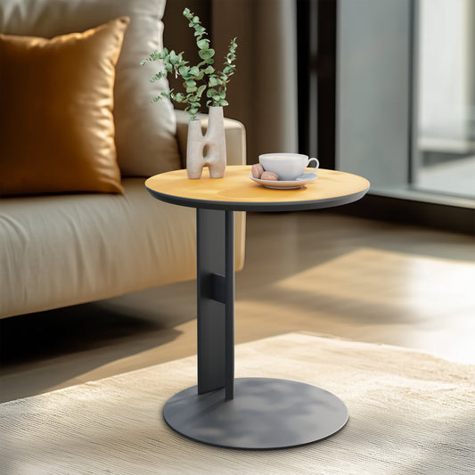 C-Shaped Side Table Display Table with Microfiber Saddle Leather Tabletop