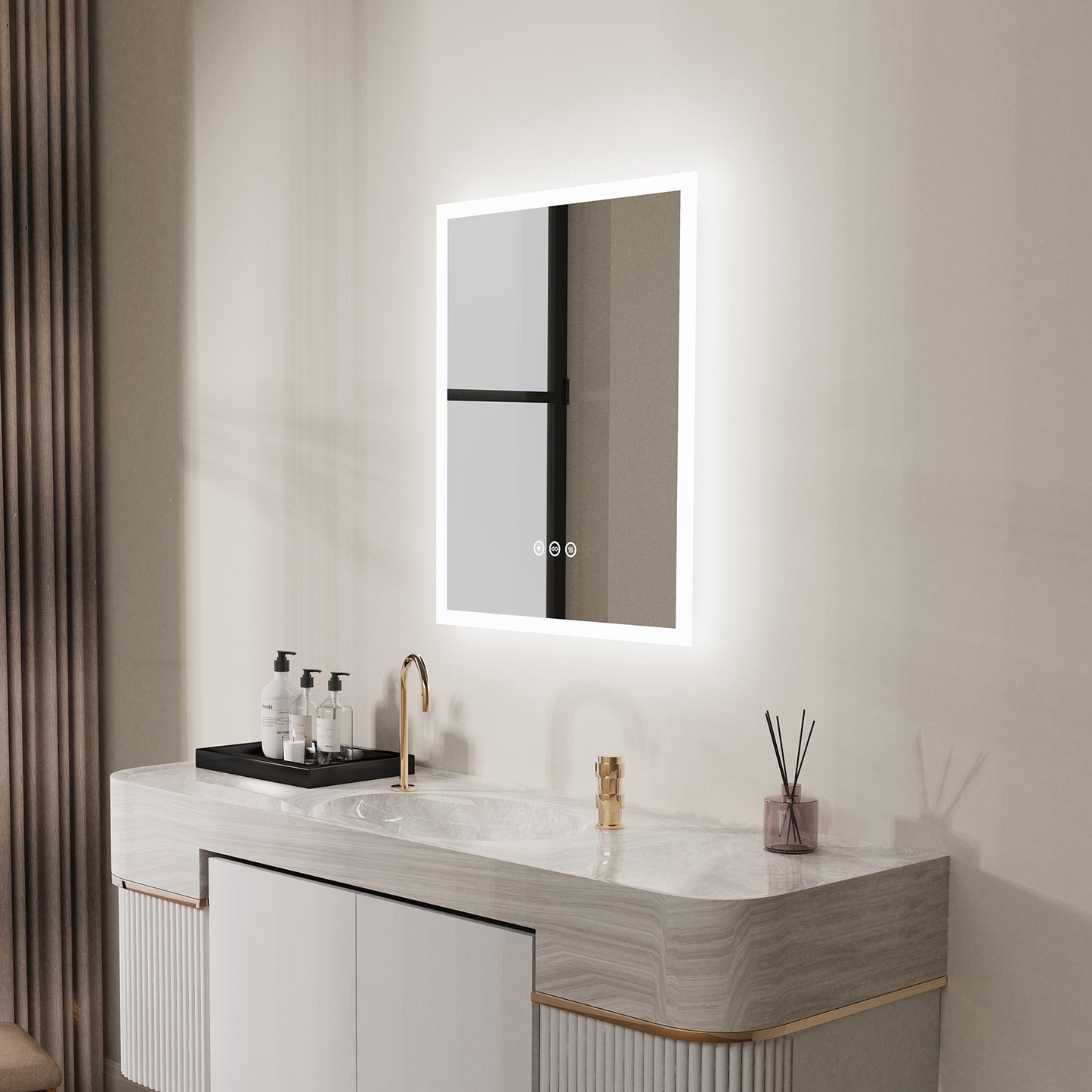 Square Bathroom Mirror Backlit Lighted Vanity Mirror
