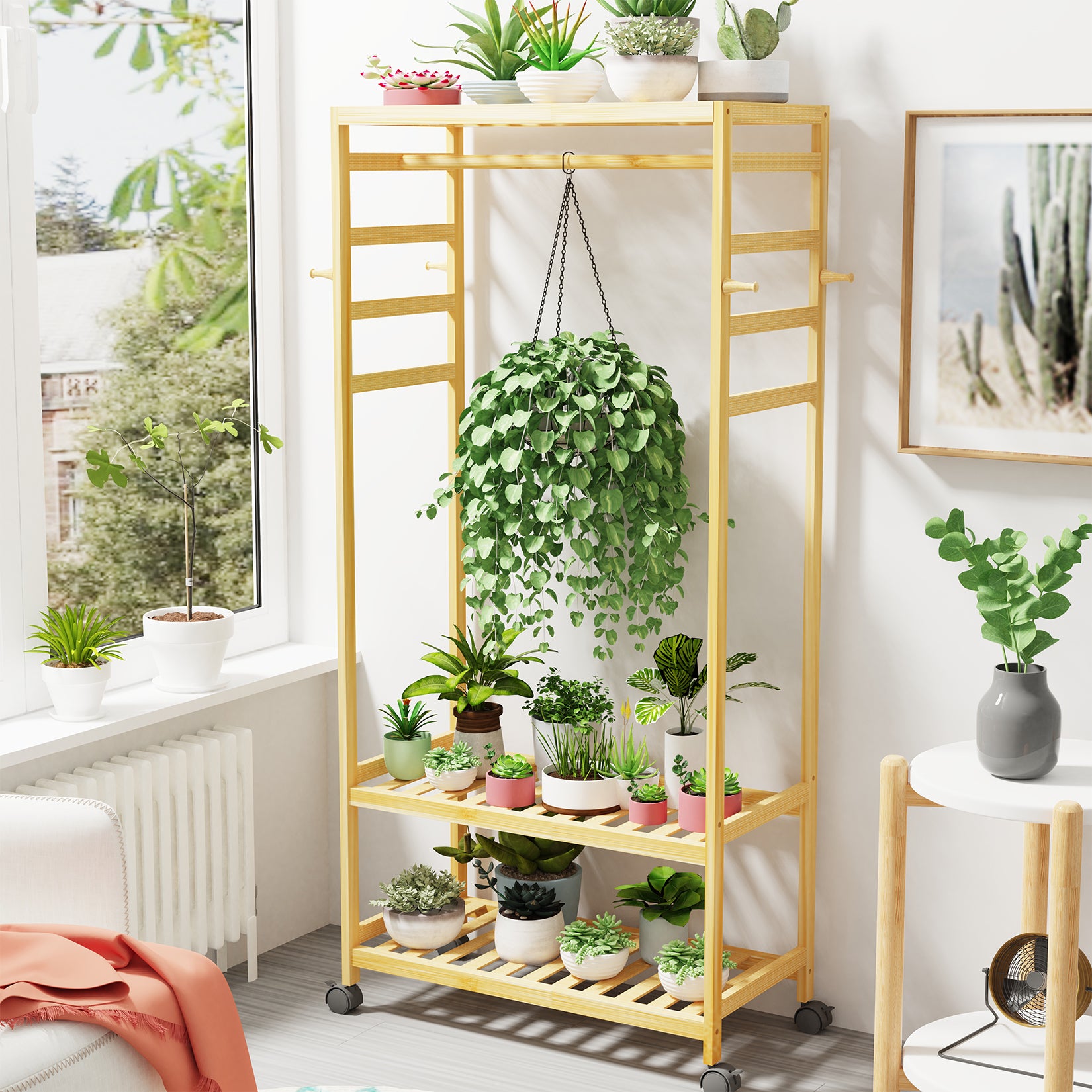 Bamboo Clothes Stand with Wheels - Eco-Friendly, Space-Saving Organize WisFor Bamboo Clothes Stand with Wheels - Eco-Friendly, Space-Saving Organize WisFor