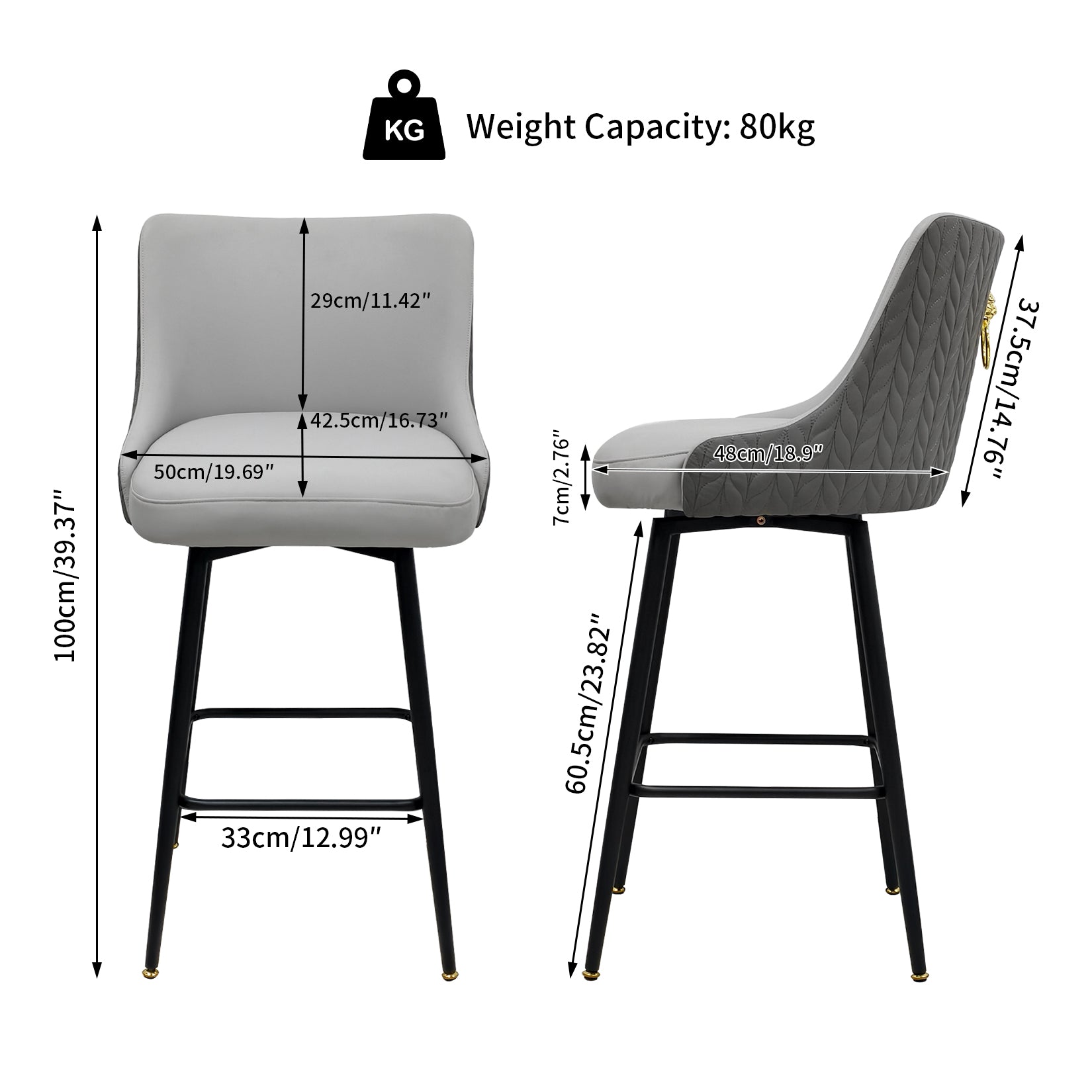 360° Swivel High Bar Stools Upholstered Height Kitchen Island Leather Counter Chair