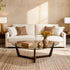 Organic Triangle Glass Center Coffee Table for Living Room, with Amber-Tinted Tempered Glass Tabletop Rubber Wooden Frame