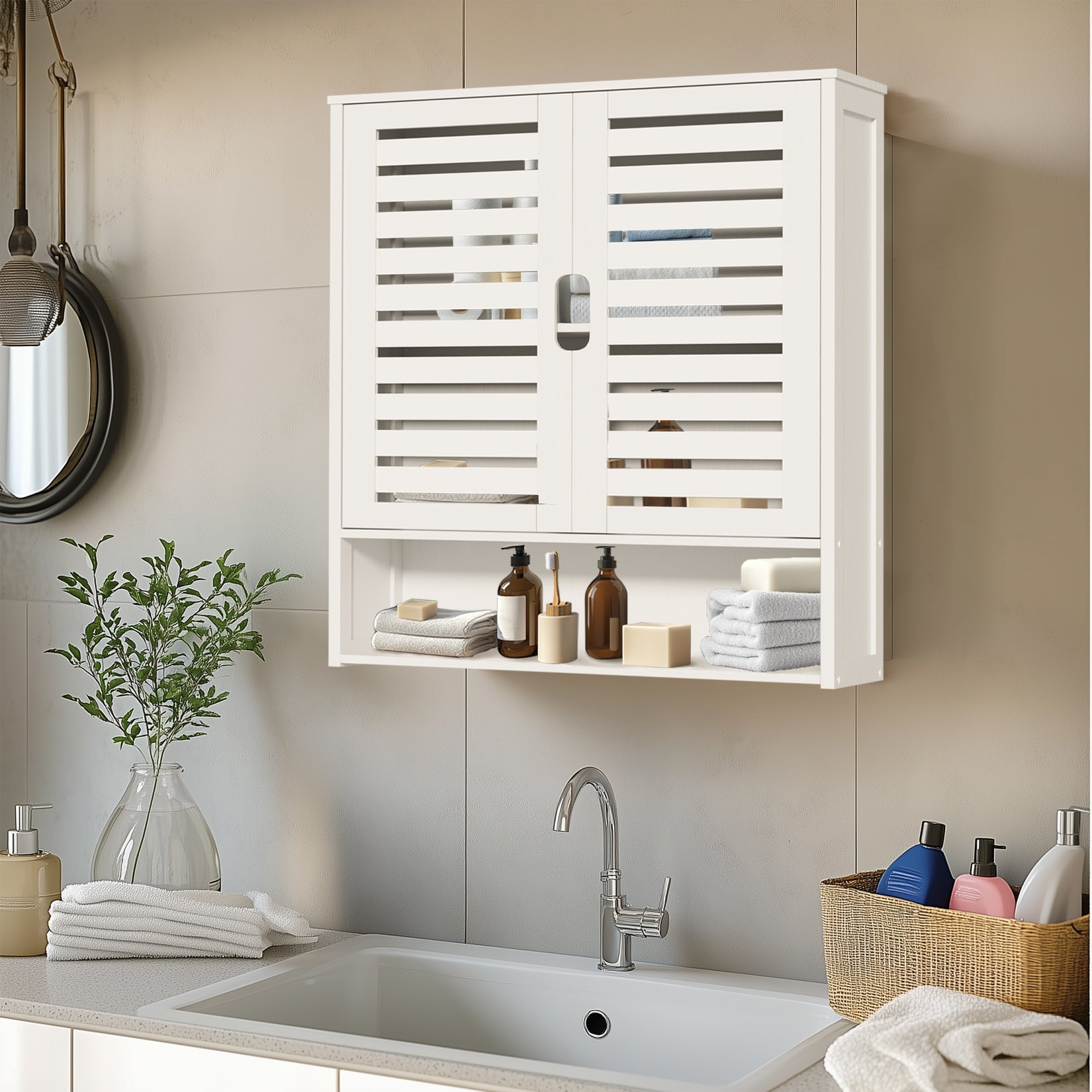 Bathroom Cabinet Bamboo Over-The-Toilet Storage Organizer Wall Mounted Kitchen Shelves