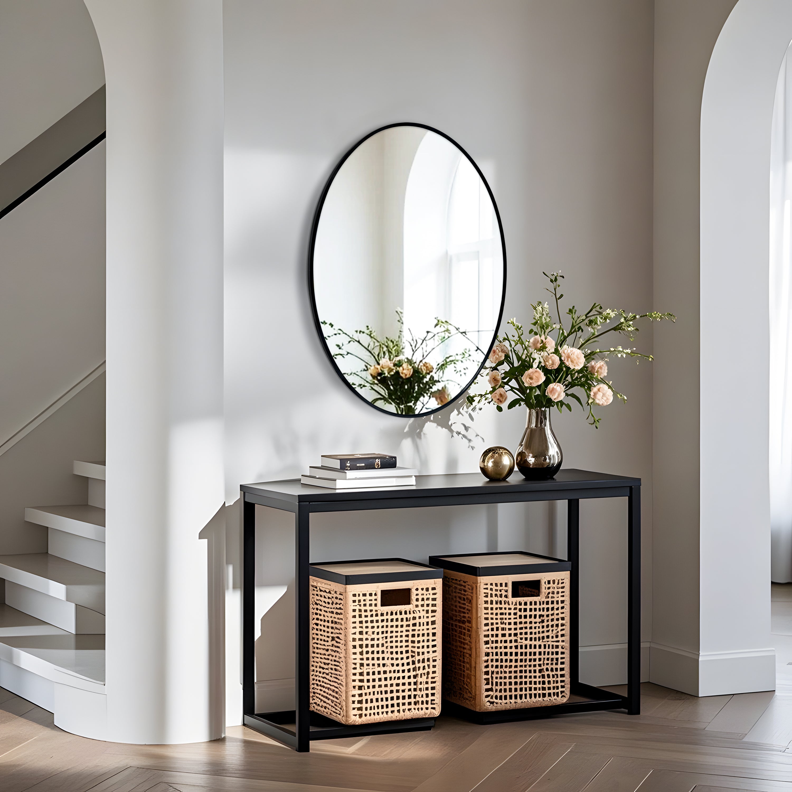 New Release Vertical Black Oval Wall Mirror Aluminum Frame Wall-mounted Hanging Mirror