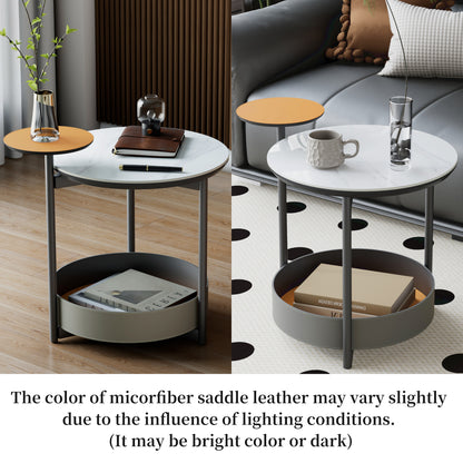 Distinctive Round Side Table Sintered Stone-top Leather Storage Accent Table