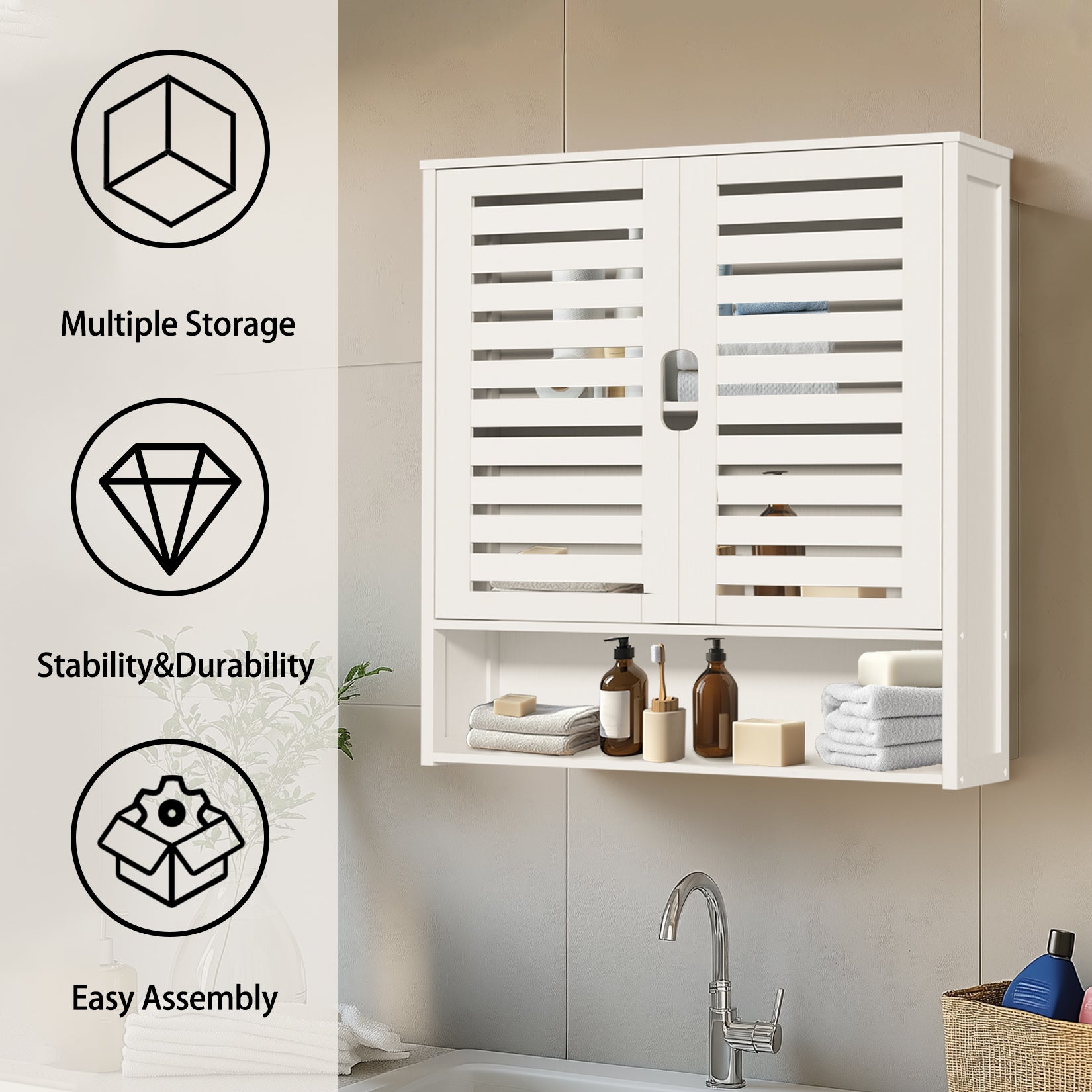 Bathroom Cabinet Bamboo Over-The-Toilet Storage Organizer Wall Mounted Kitchen Shelves