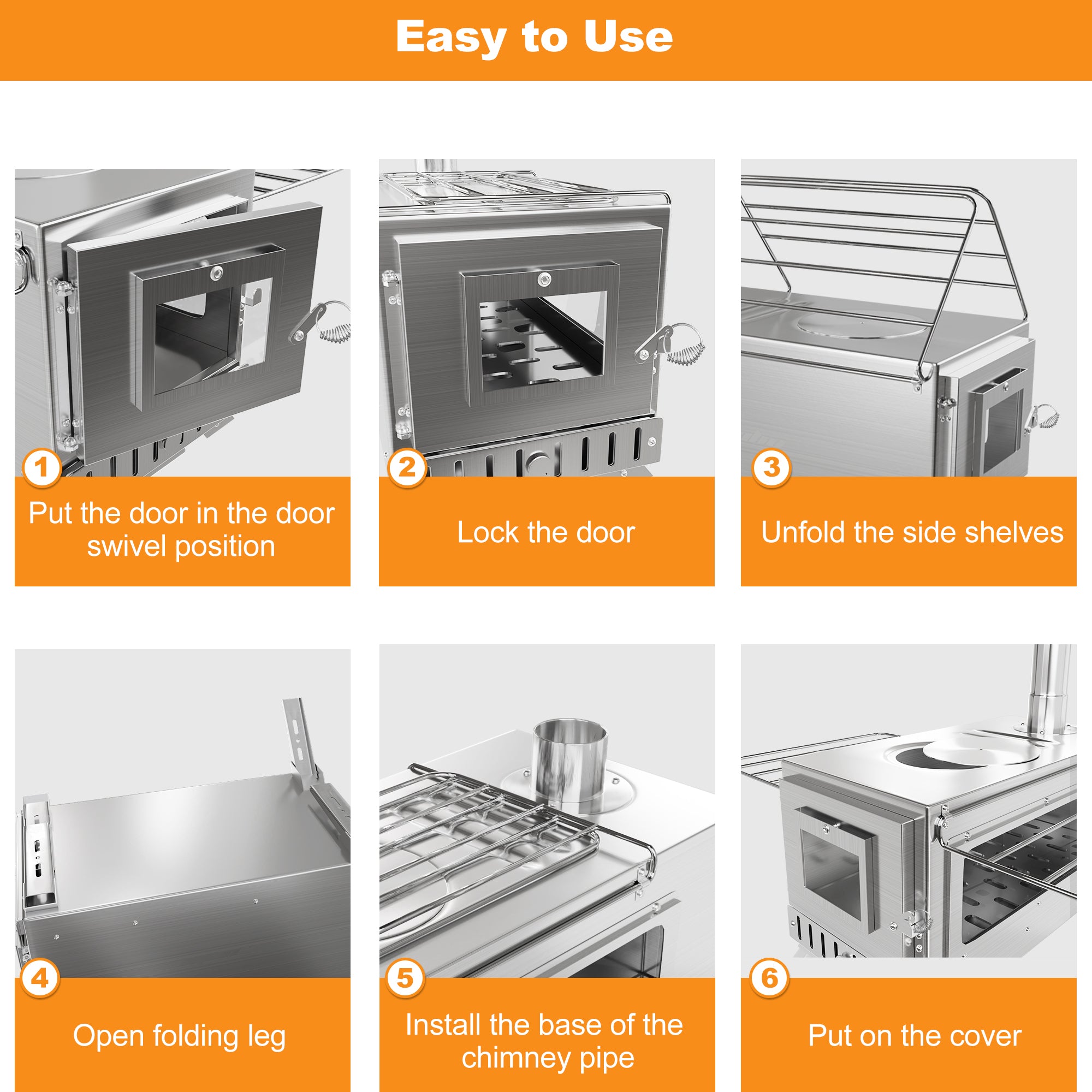 Outdoor Camping Tent Wood Burner Stove Fire Pit with 7 Chimney Pipes