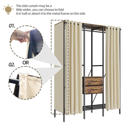 Freestanding Heavy Duty Clothes Rack Dust-proof Curtain Portable Wardrobe