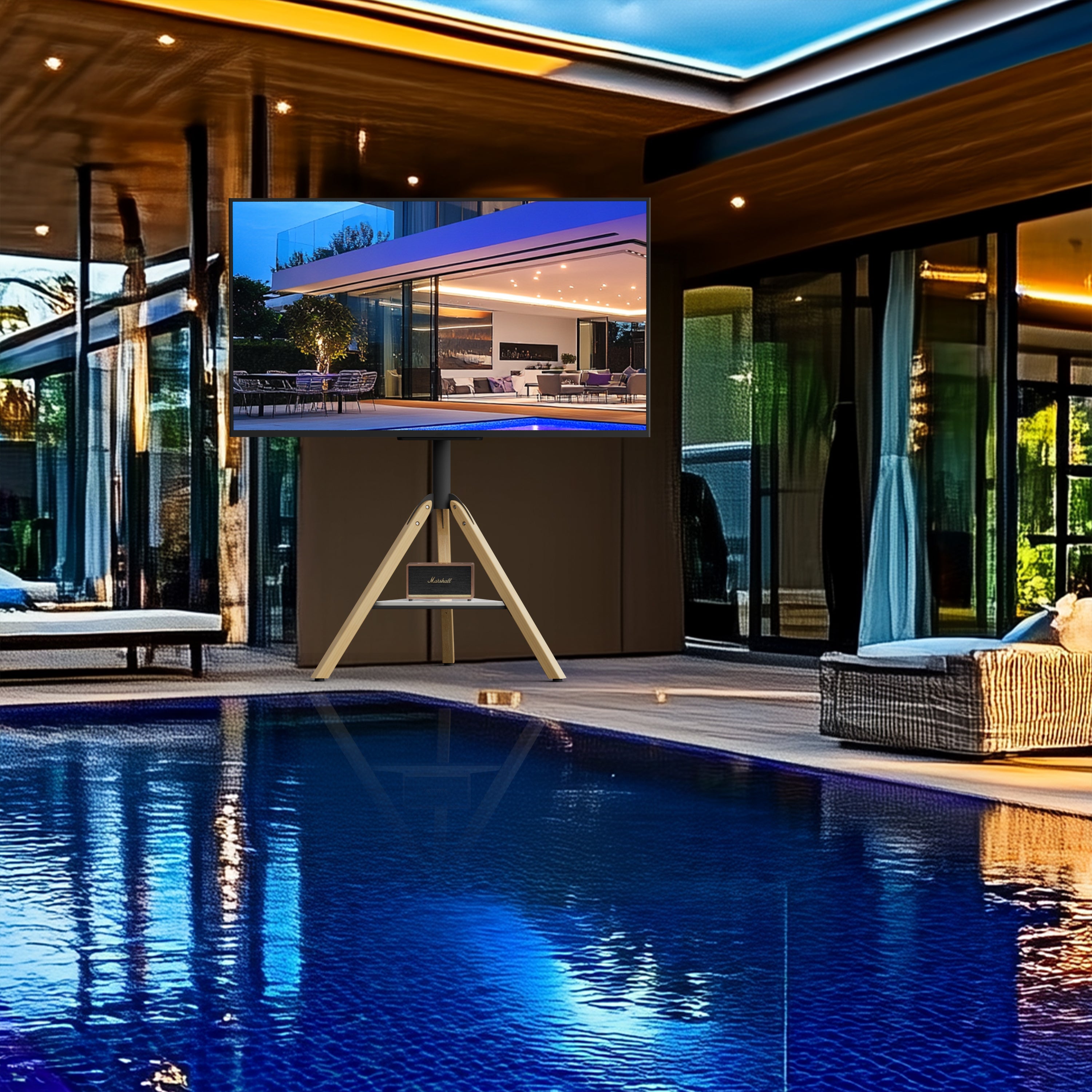 Mid Century TV Floor Stand for 40”-75” Corner Swivel TV Stand with Tripod Legs Height Adjustable