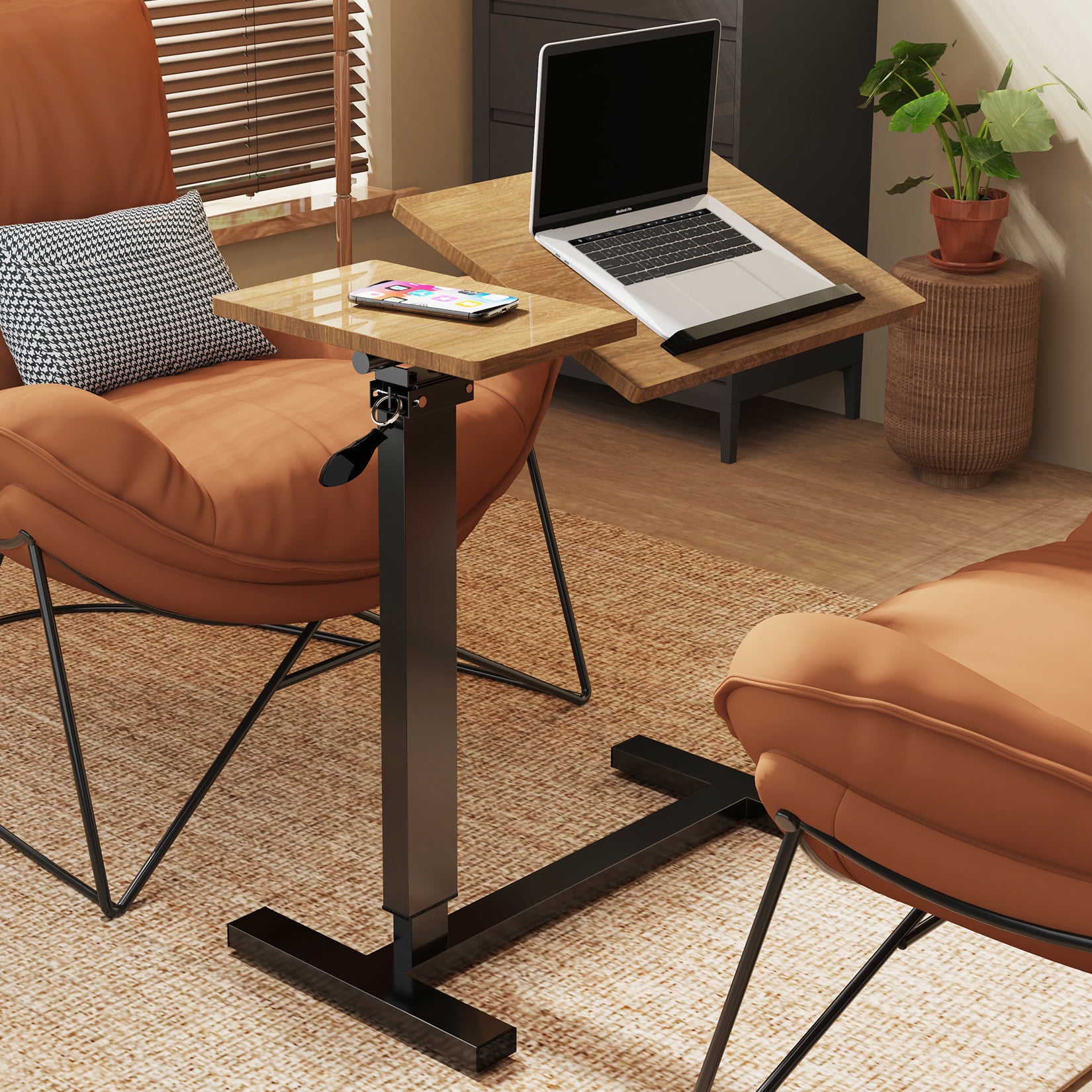 Adjustable Sofa Table Overbed Table w/Hidden Wheel