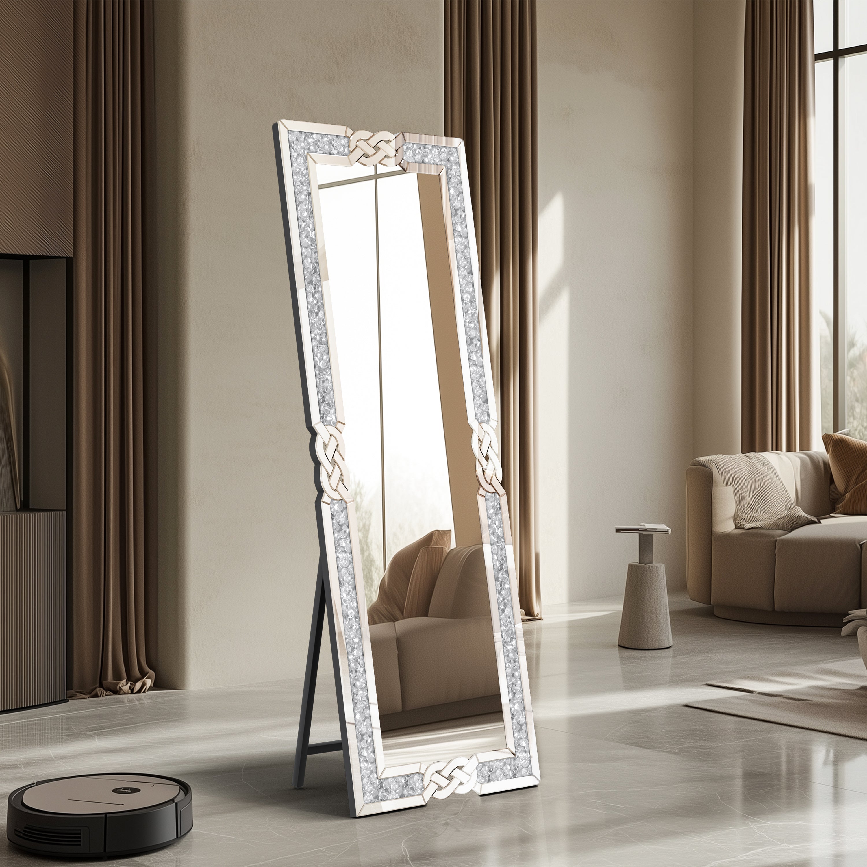 Full Body Mirror with Stand Crush Diamond Standing/ Wall-Mounted Dressing Mirror