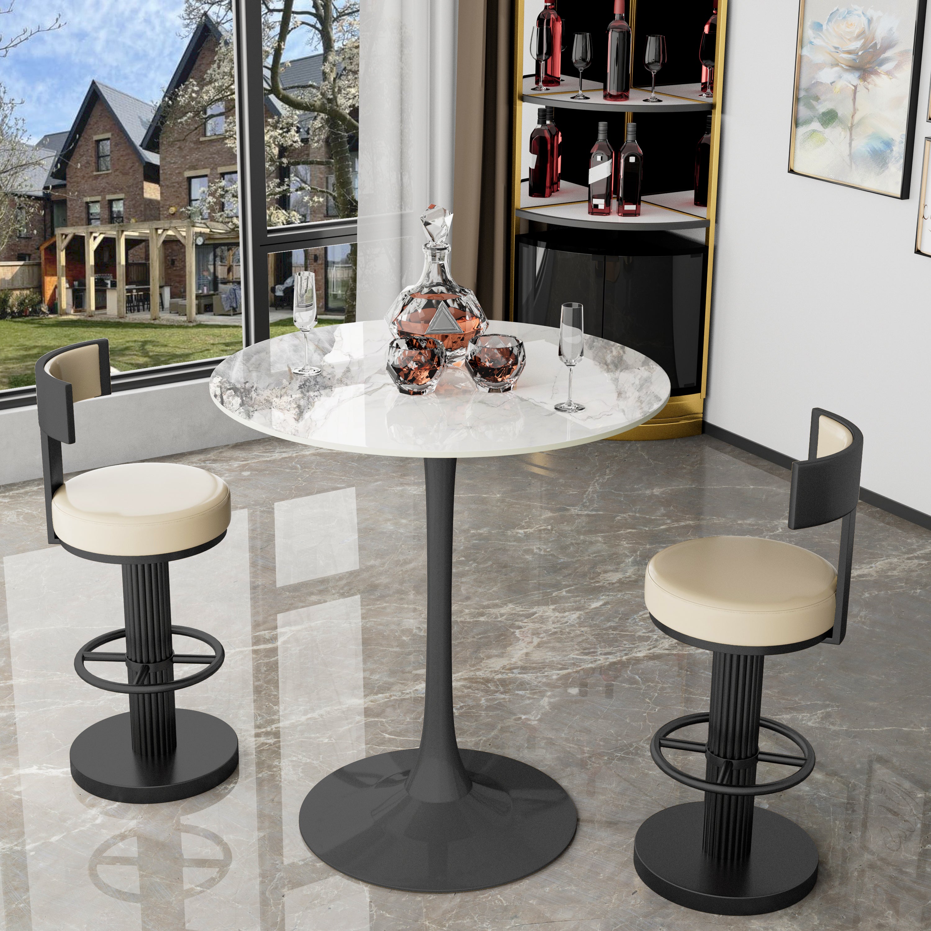 100cm High Round Bar Height Bistro Pub Table Sintered Stone-top Breakfast Table