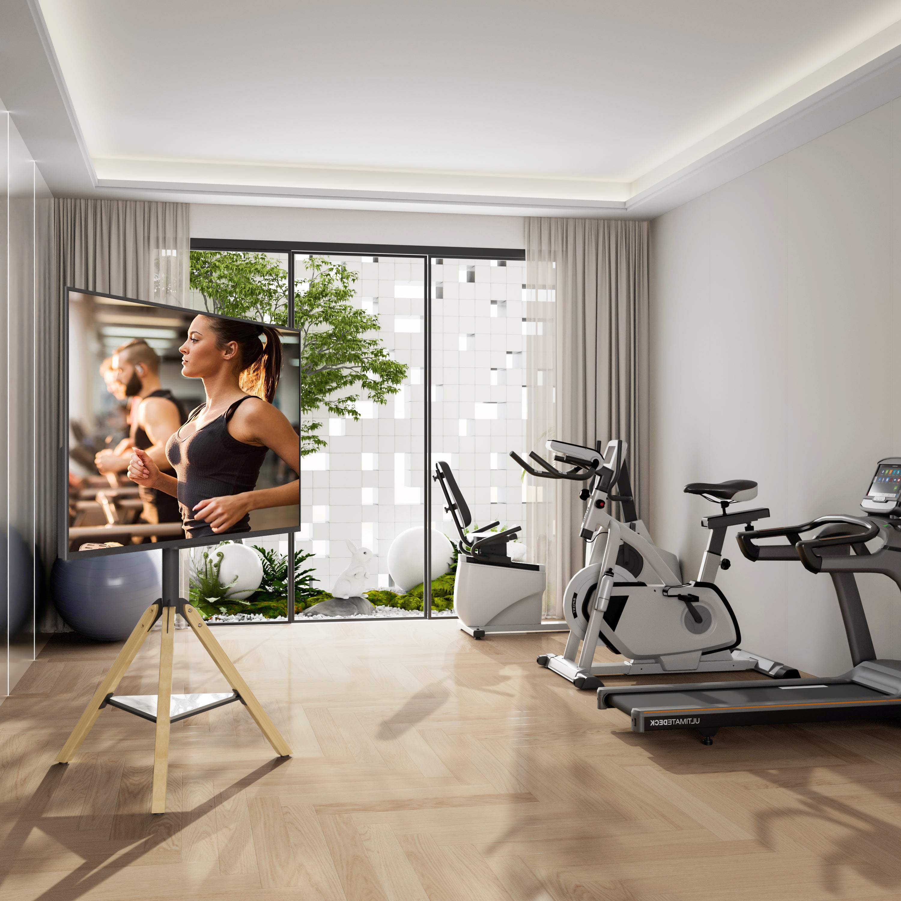 Mid Century TV Floor Stand for 40”-75” Corner Swivel TV Stand with Tripod Legs Height Adjustable