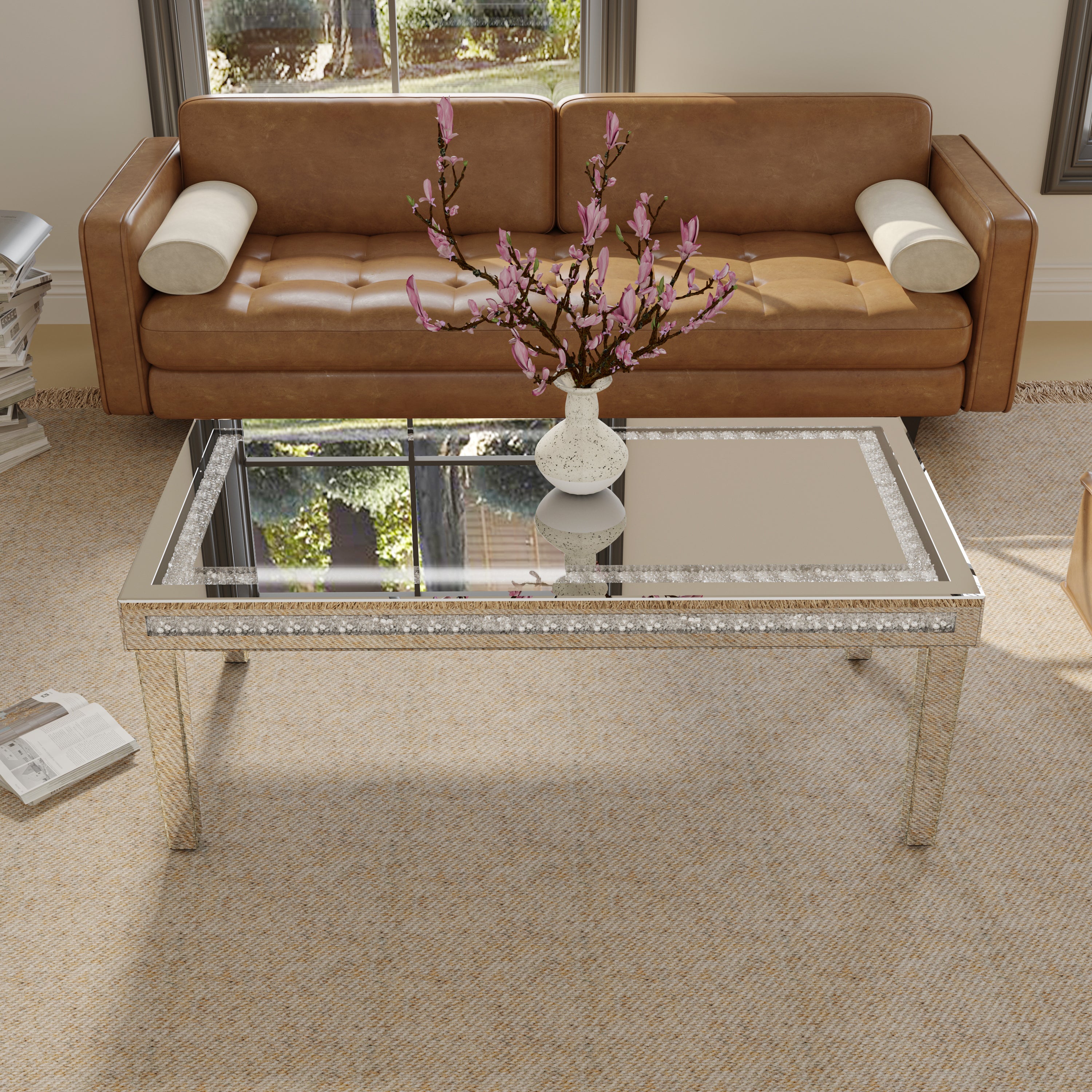 Rectangular Mirrored Coffee Table: Luxury Crushed Diamond Coffee Table Silver Mirrored Finish