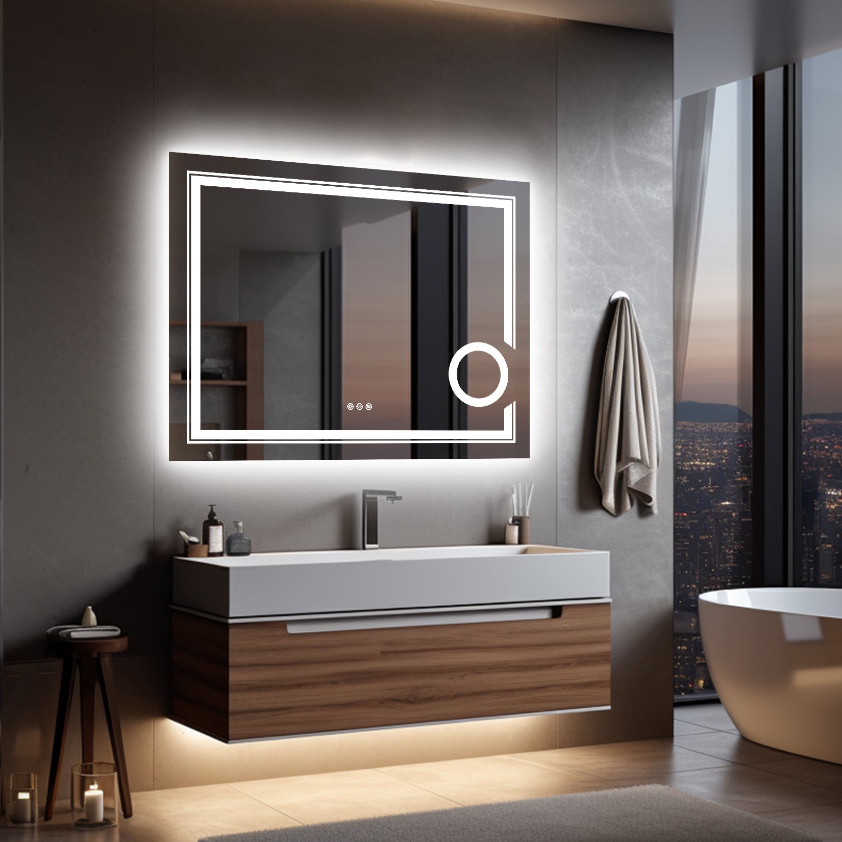 Smart Bathroom Mirror Defog - 3X Magnifier, Aluminum Frame