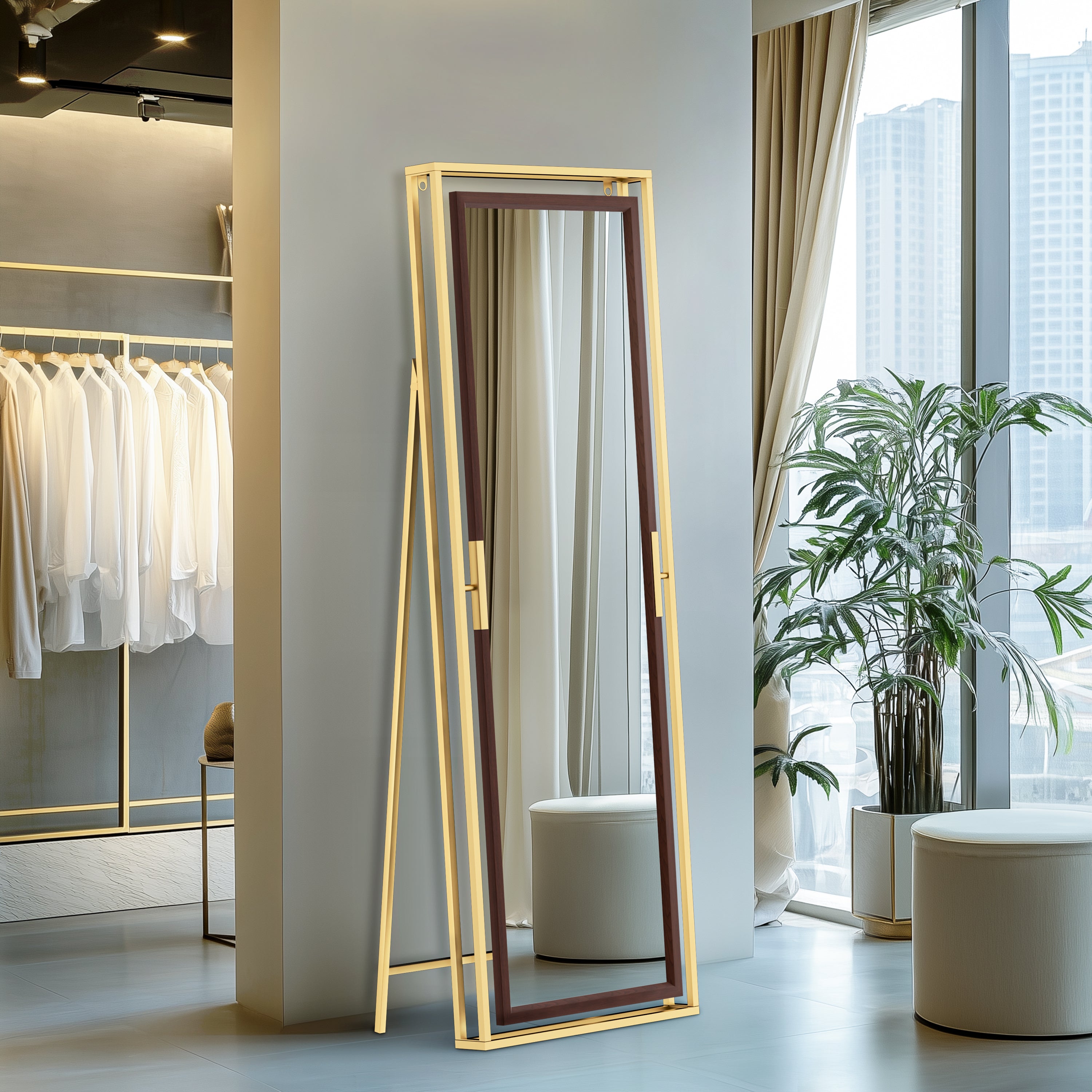 Full Length Mirror with Stand Wood Frame Wall Hanging/ Standing Dressing Mirror