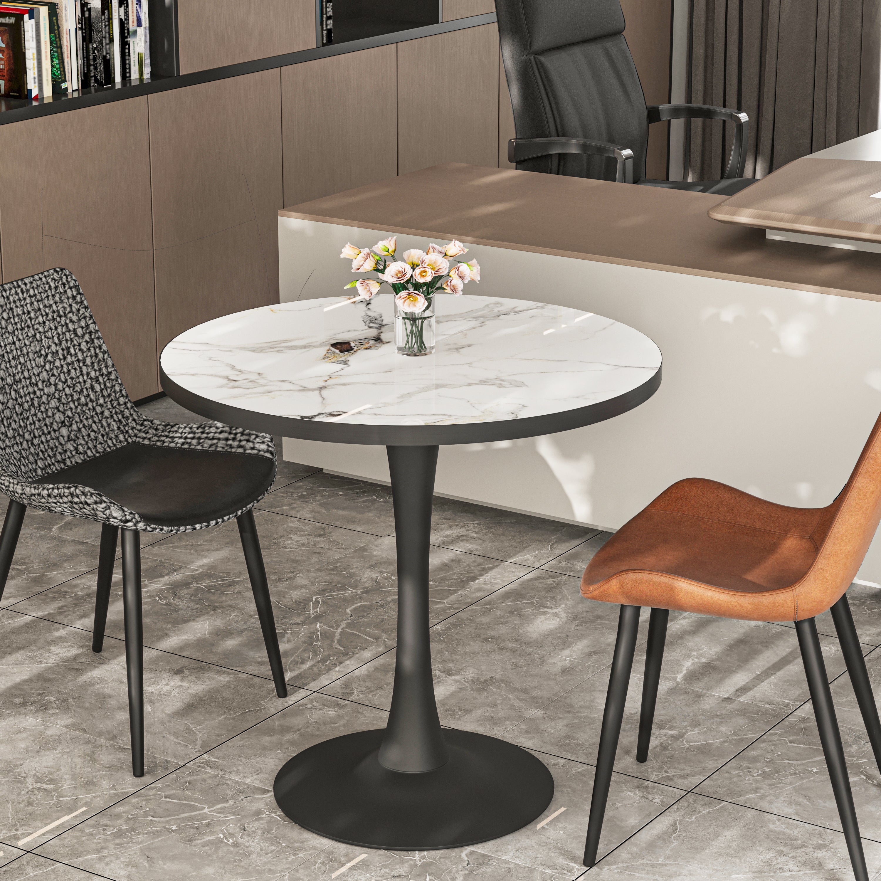 Leisure Dining Table: Round Dining Table No Chairs Sintered Stone Kitchen Coffee Table Pedestal Base