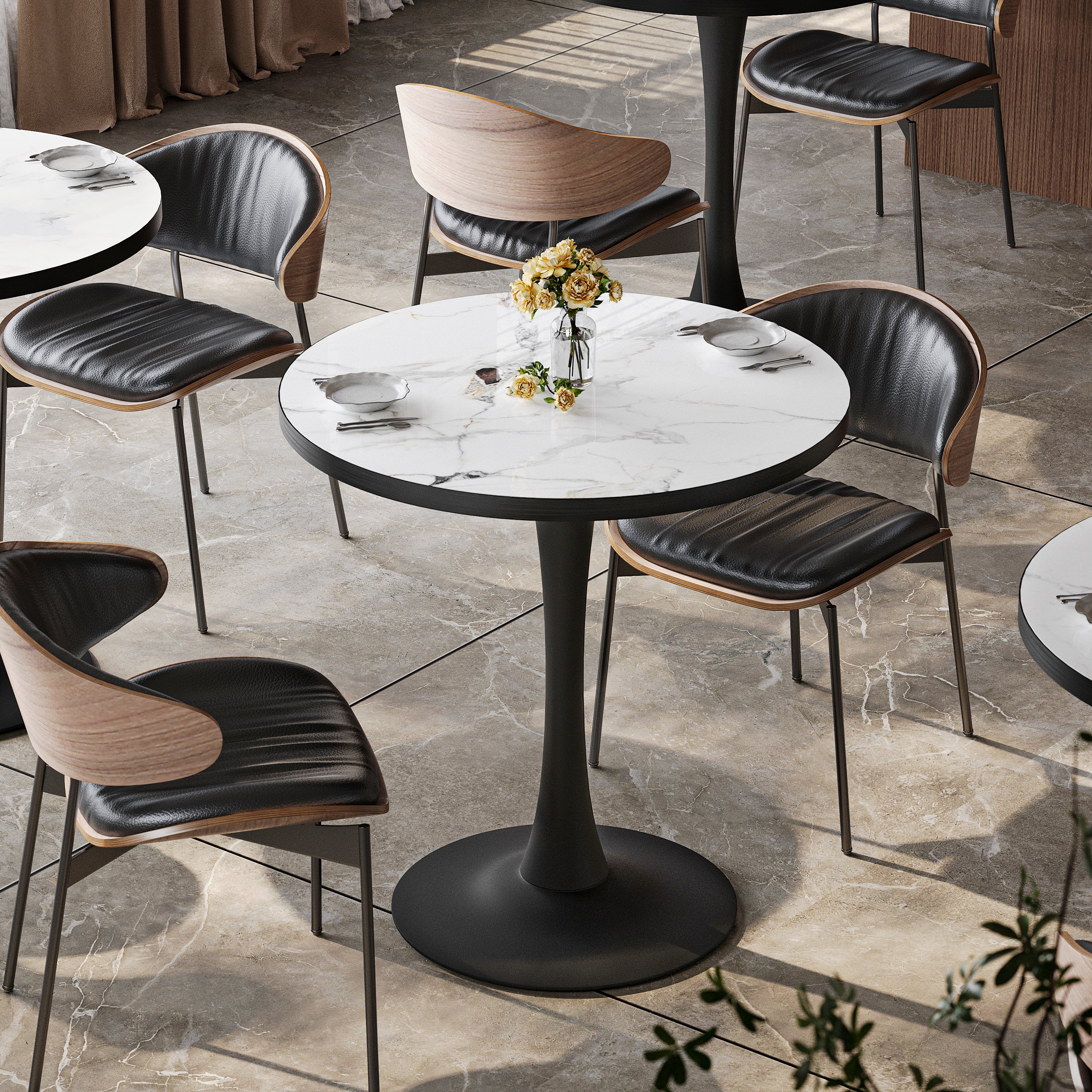 Leisure Dining Table: Round Dining Table No Chairs Sintered Stone Kitchen Coffee Table Pedestal Base