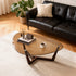 Organic Triangle Glass Center Coffee Table for Living Room, with Amber-Tinted Tempered Glass Tabletop Rubber Wooden Frame