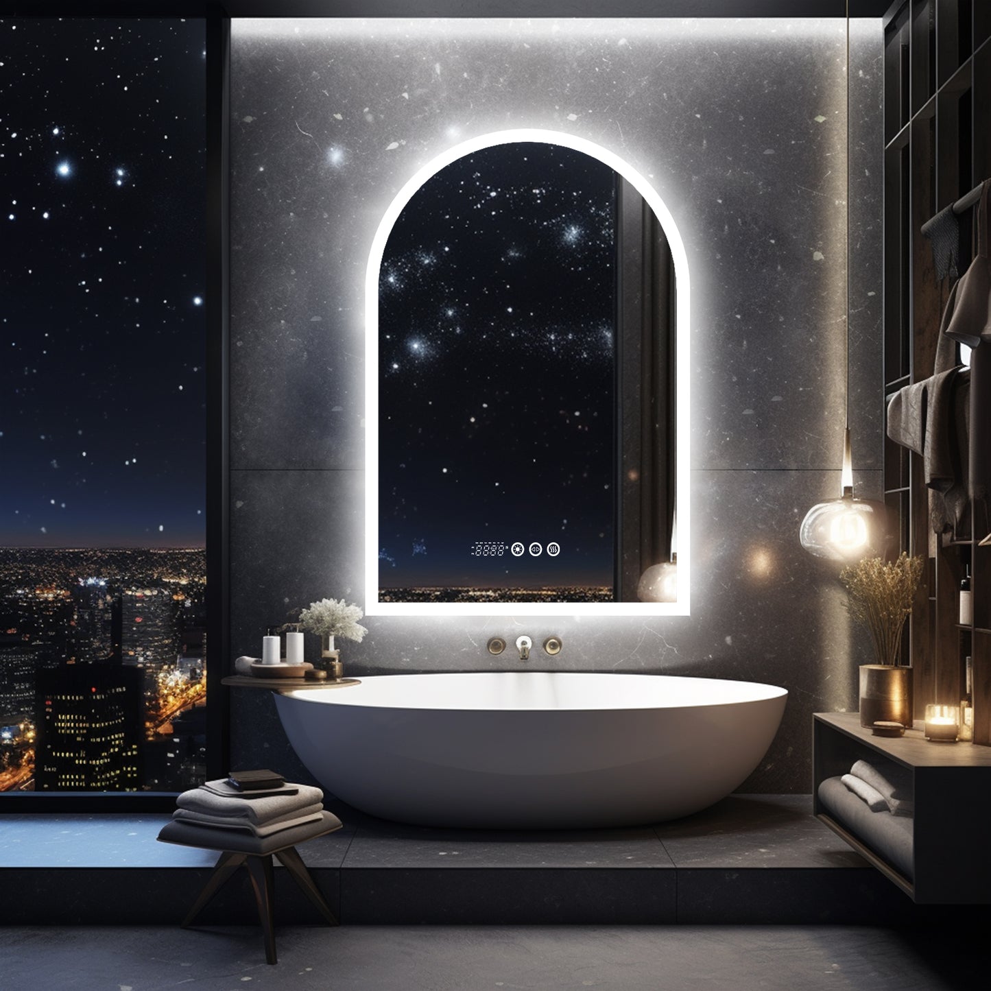 LED Bathroom Mirror with Backlight, Date and Time, Temperature