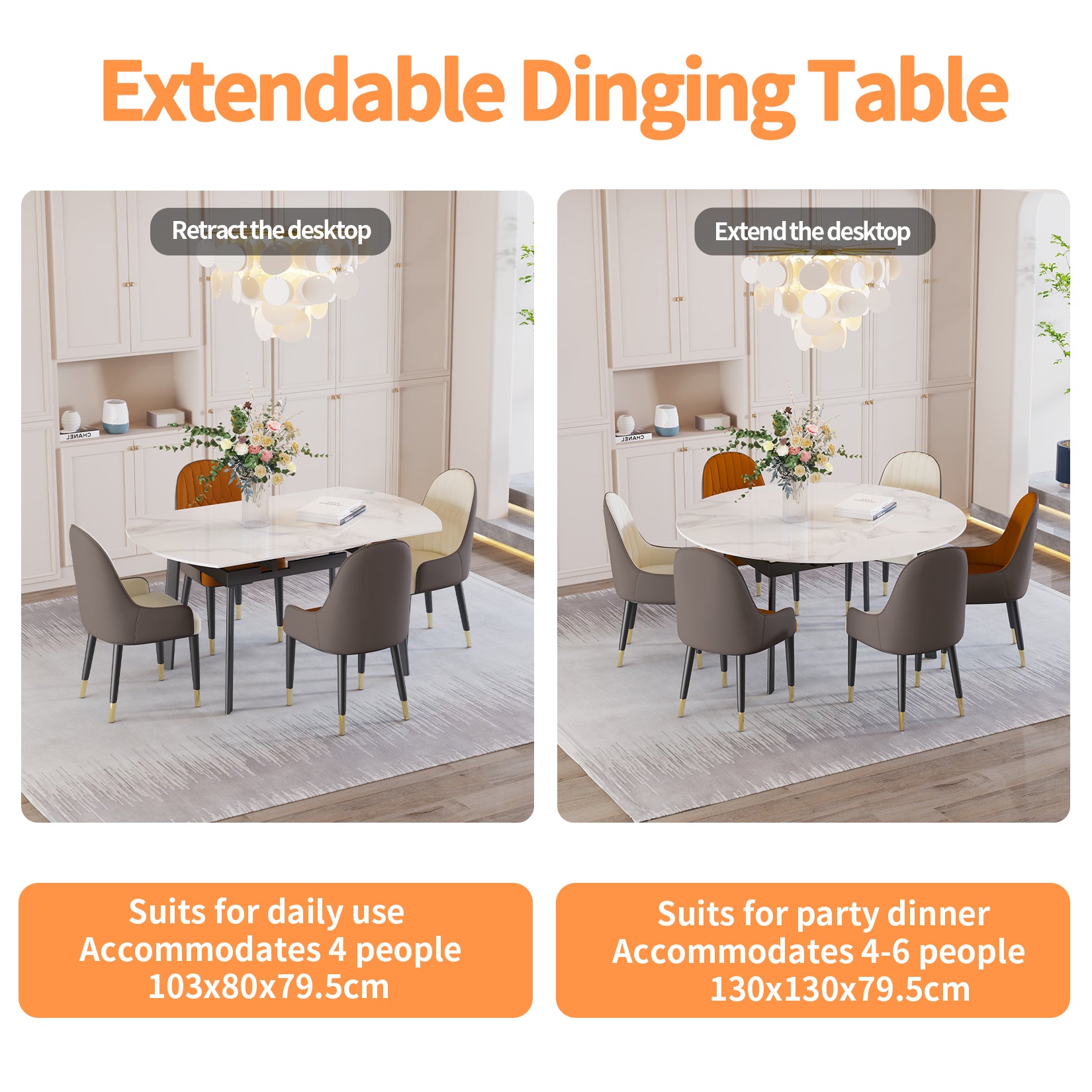 Round Extendable Dining Table 31.5'' to 51.2’'