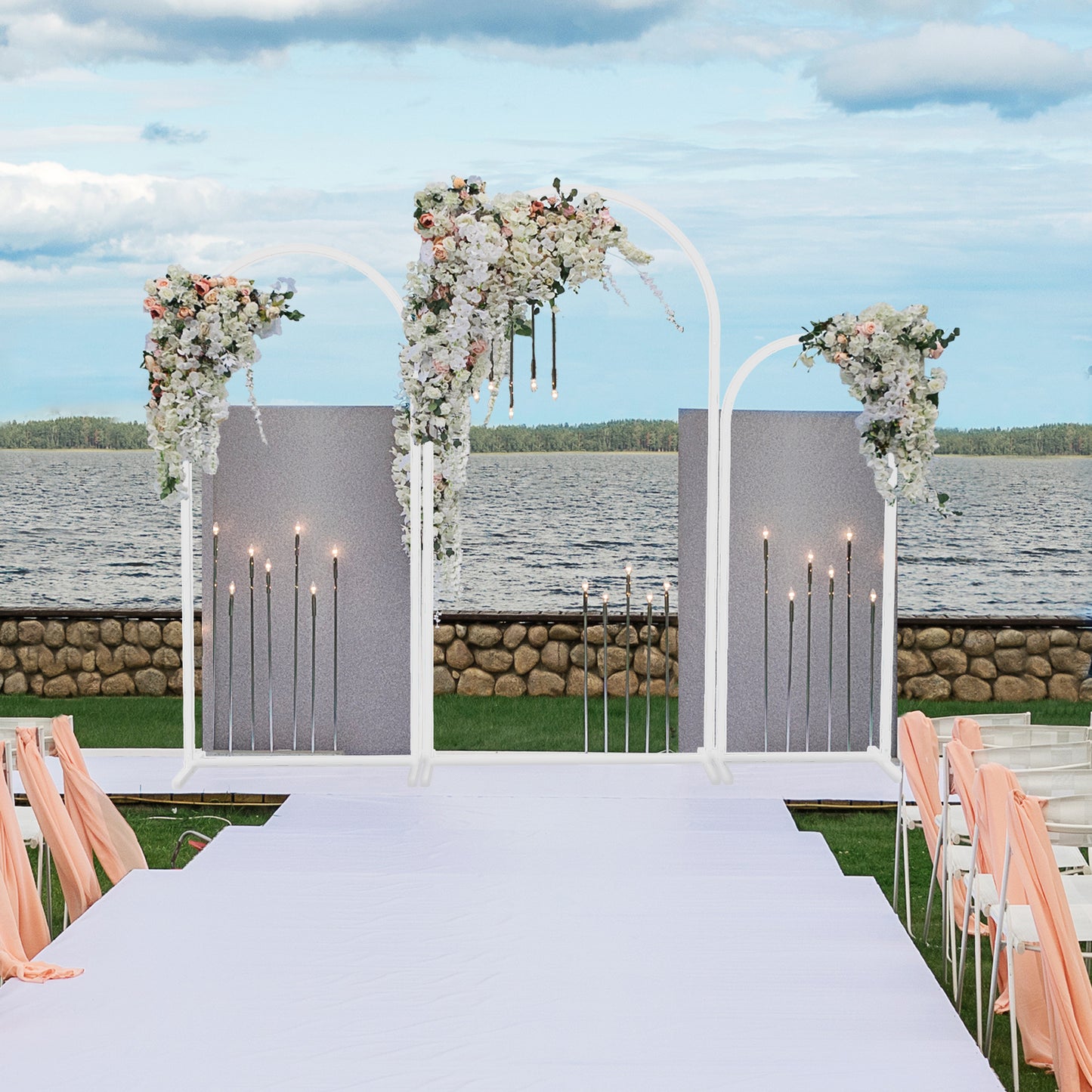 Set of 3 White Metal Wedding Arch Backdrop Stand