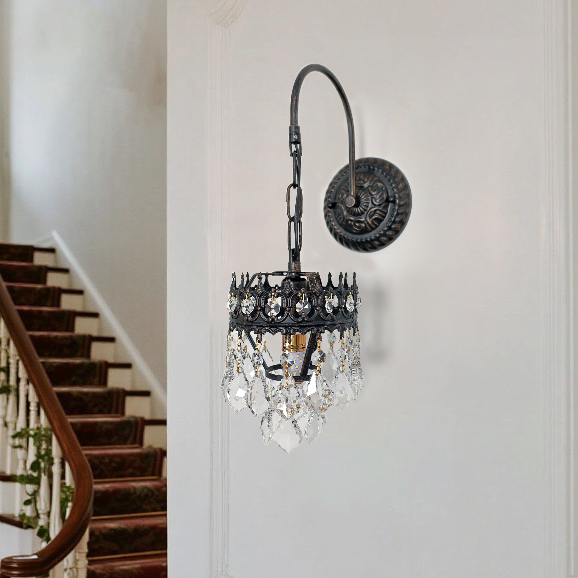 Crystals Wall Sconce: American Vintage Hardwired Crystal Wall Sconces Lighting Fixture