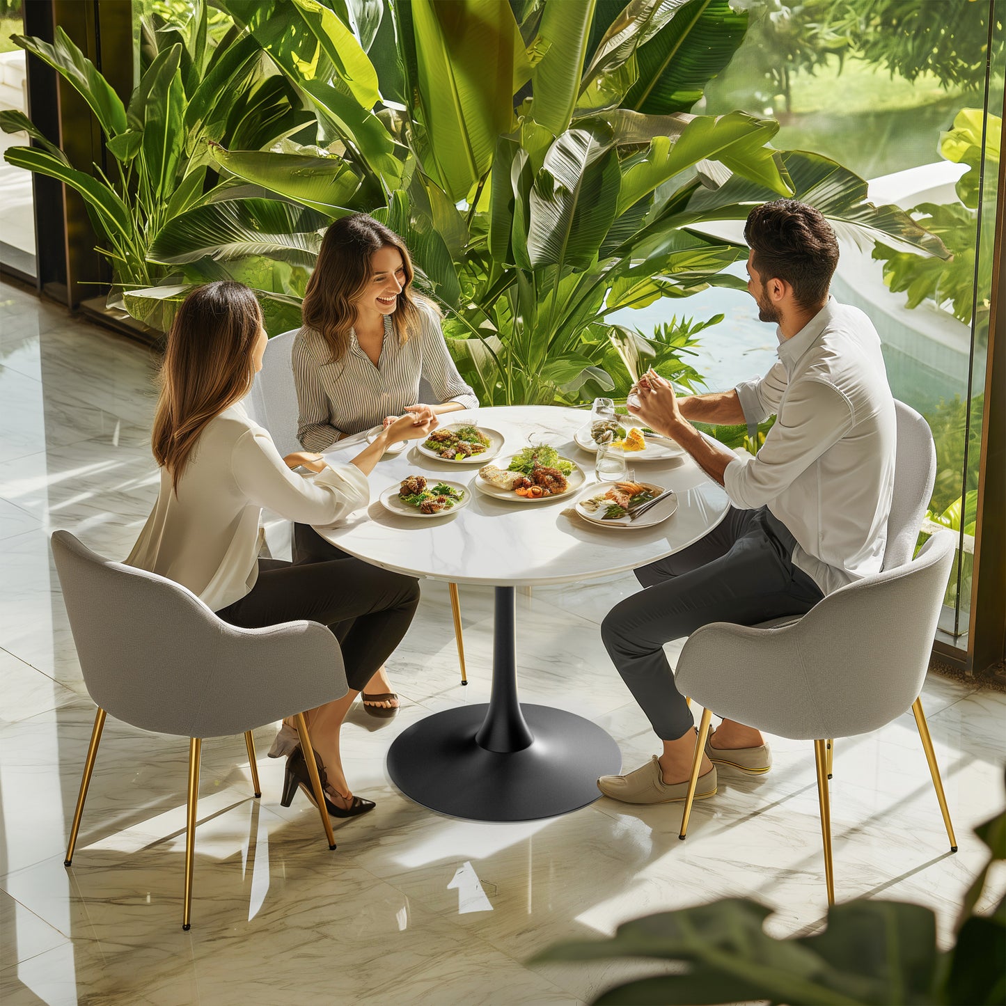 Sintered Stone Round Dining Table Kitchen Table Pedestal Base