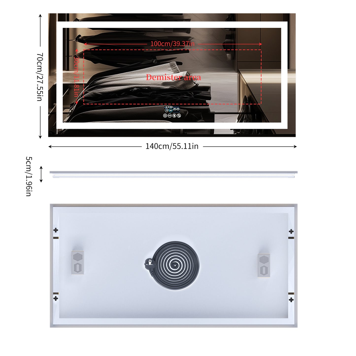 Long Rectangular LED Lighted Bathroom Mirror with Bluetooth Speaker