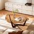 Organic Triangle Glass Center Coffee Table for Living Room, with Amber-Tinted Tempered Glass Tabletop Rubber Wooden Frame