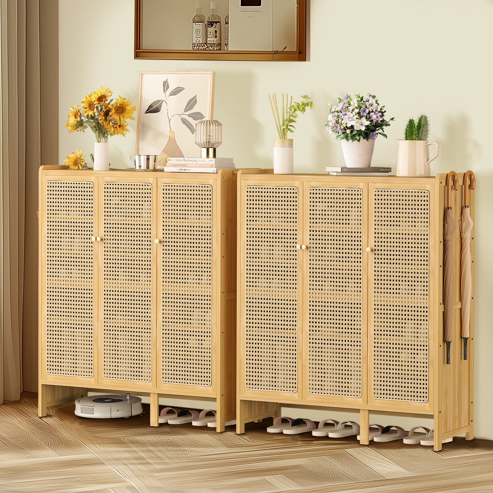 Bamboo Shoe Cabinet: Tier Shelves Shoe Storage Cabinet with