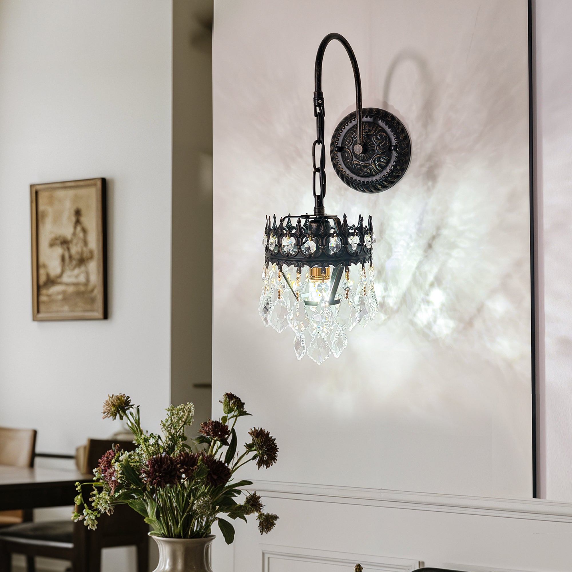 Crystals Wall Sconce: American Vintage Hardwired Crystal Wall Sconces Lighting Fixture