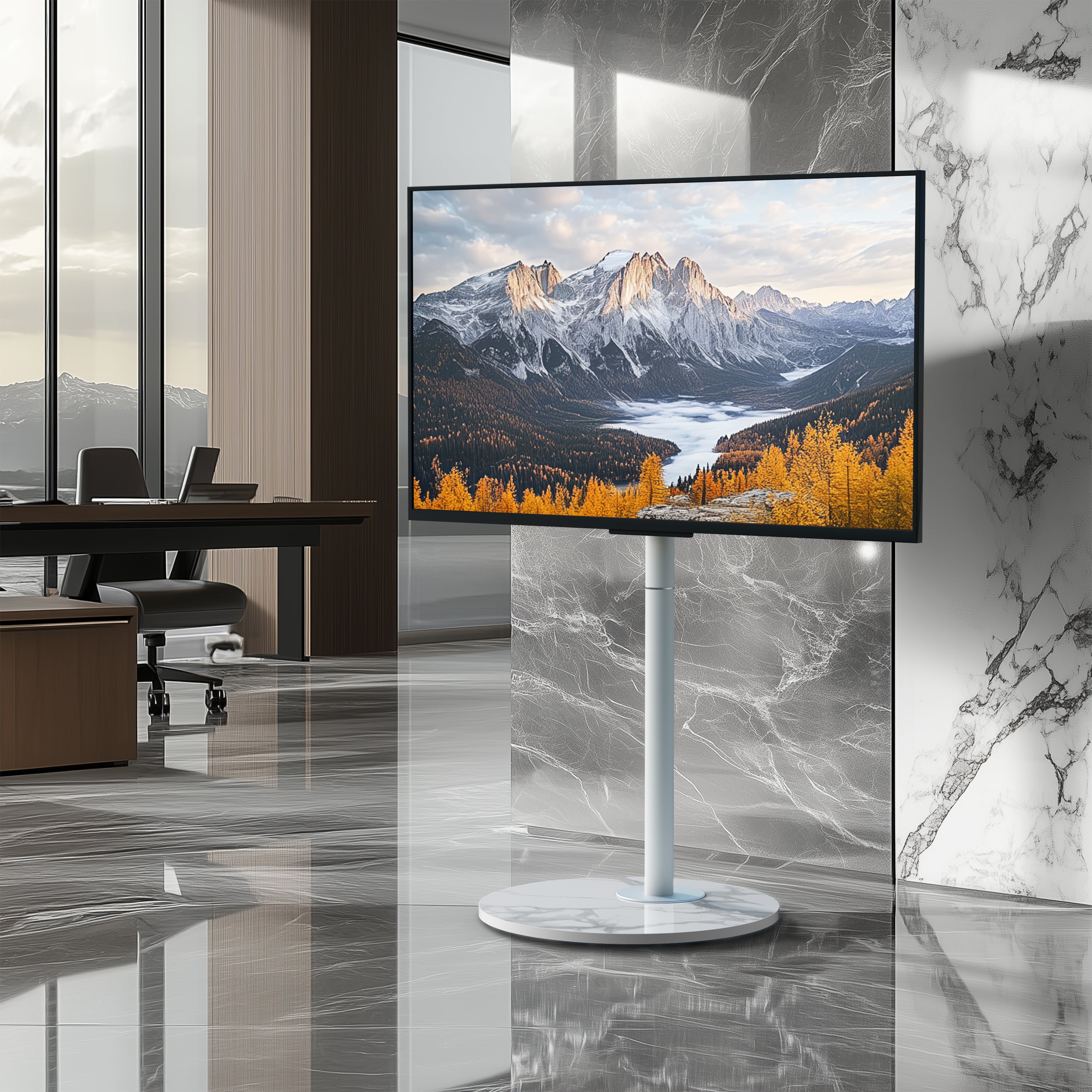 Floor TV Stand: Minimalist TV Floor Stand for 40”-75” TV Stand with Sintered Stone Base for Living Room, Max Load of 40KG