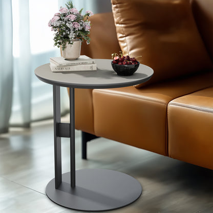 C-Shaped Side Table Display Table with Microfiber Saddle Leather Tabletop