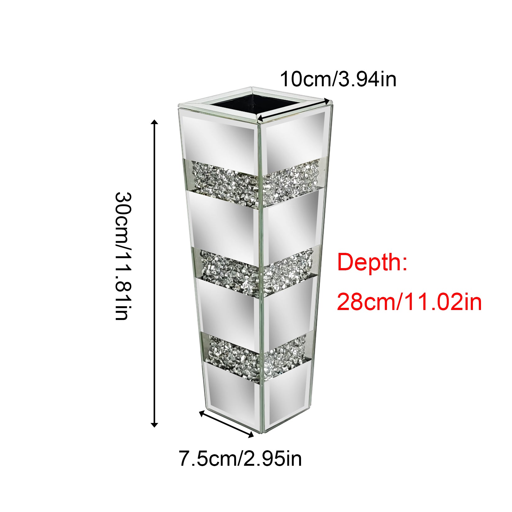 Decorative Mirrored Flower Vase Table Vase with Crushed Diamonds Luxury Silver Decor