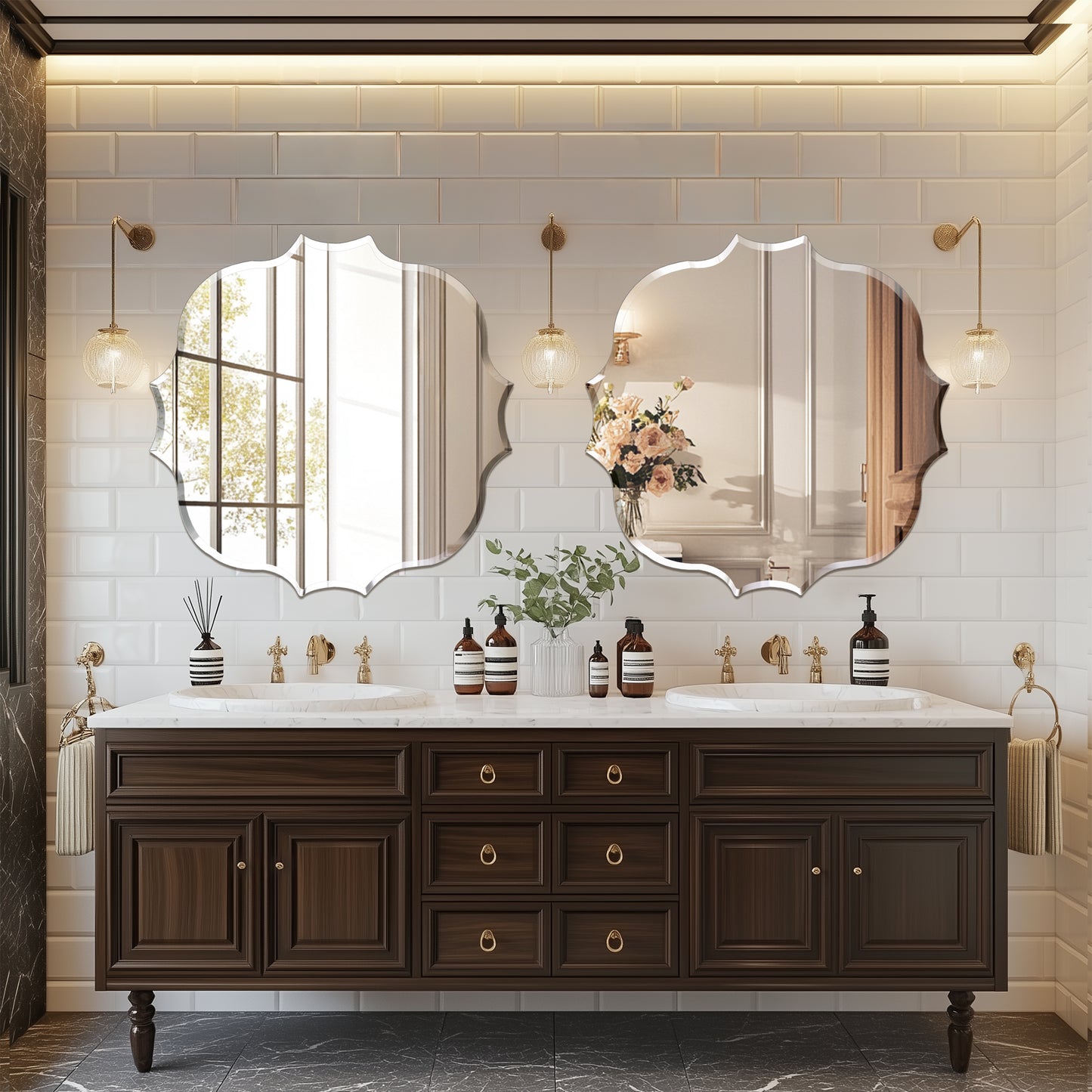 Frameless Irregular Wall Glass Mirror Beveled Vanity Mirror, Artloge